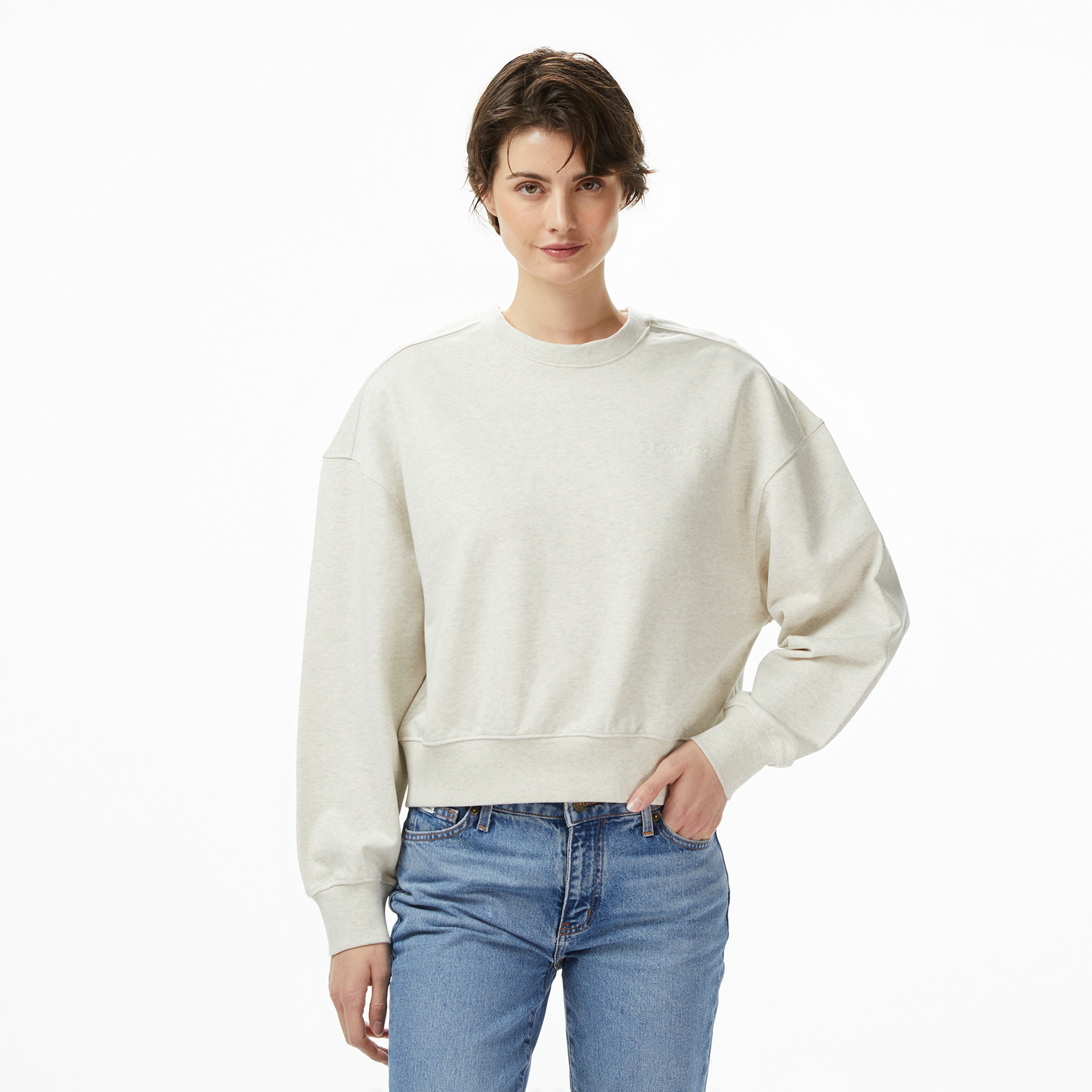 Calvin Klein Logo French Terry Kadın Gri Sweatshirt