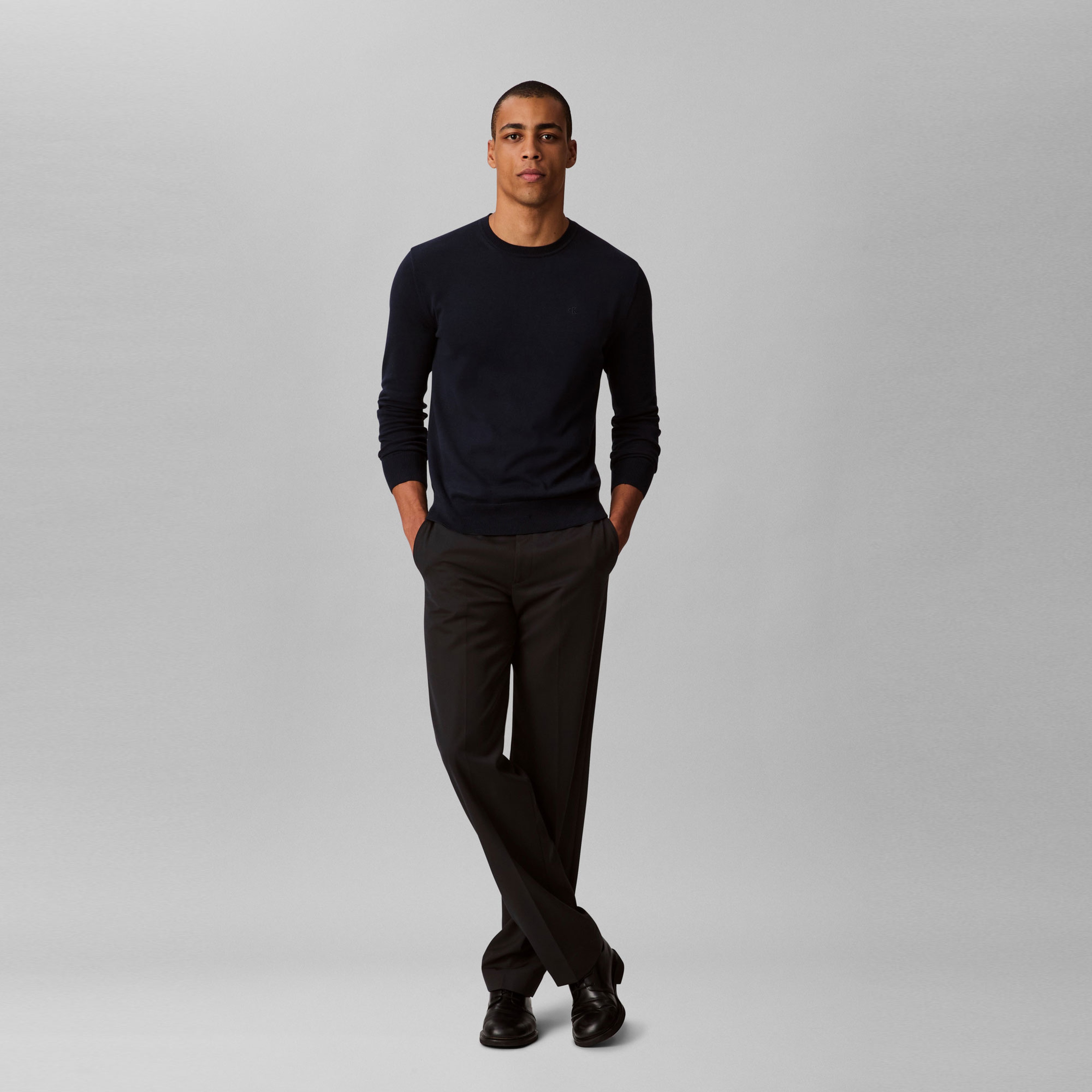 Calvin Klein Supima Cotton Crew Erkek Mavi Triko