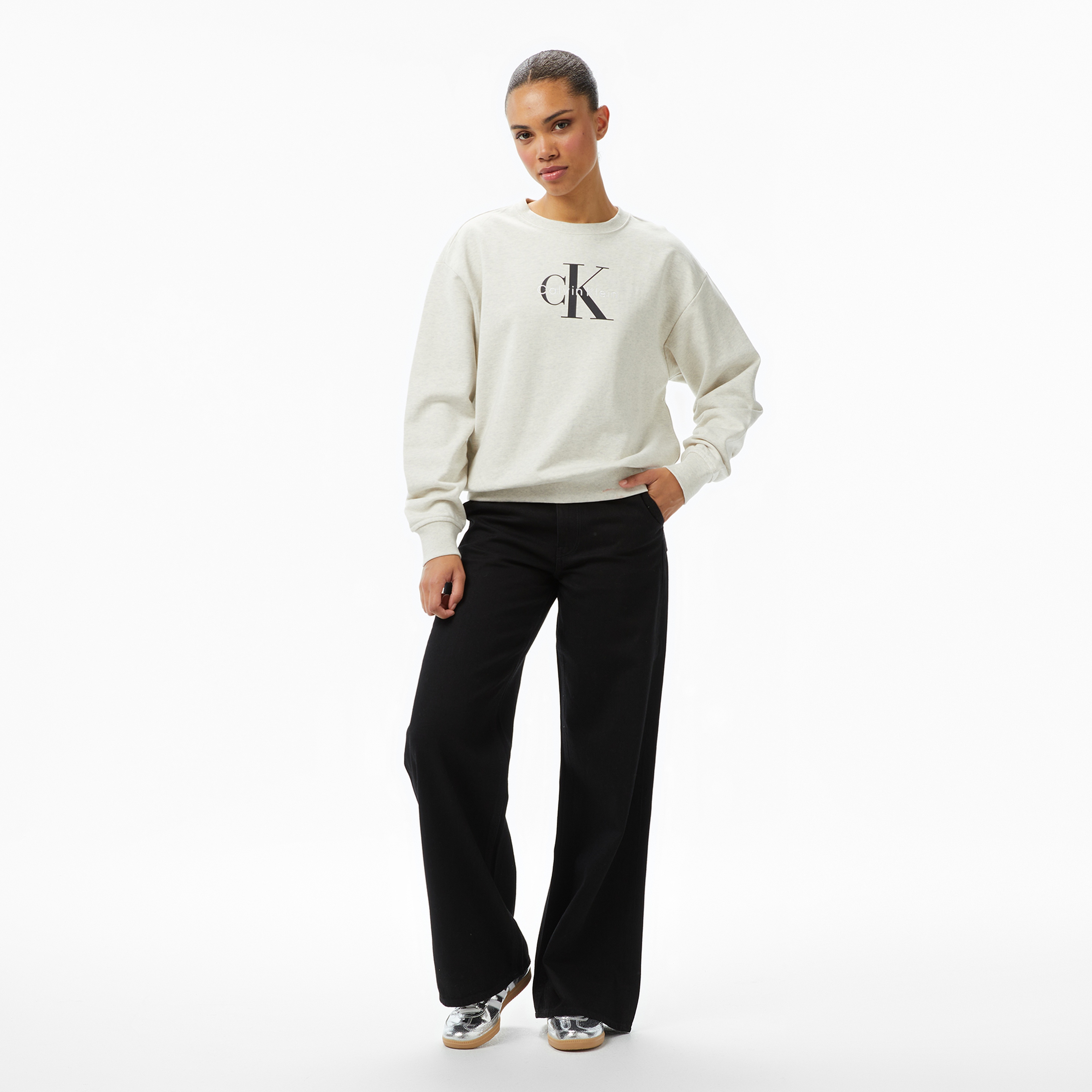 Calvin Klein Monologo French Terry Kadın Gri Sweatshirt
