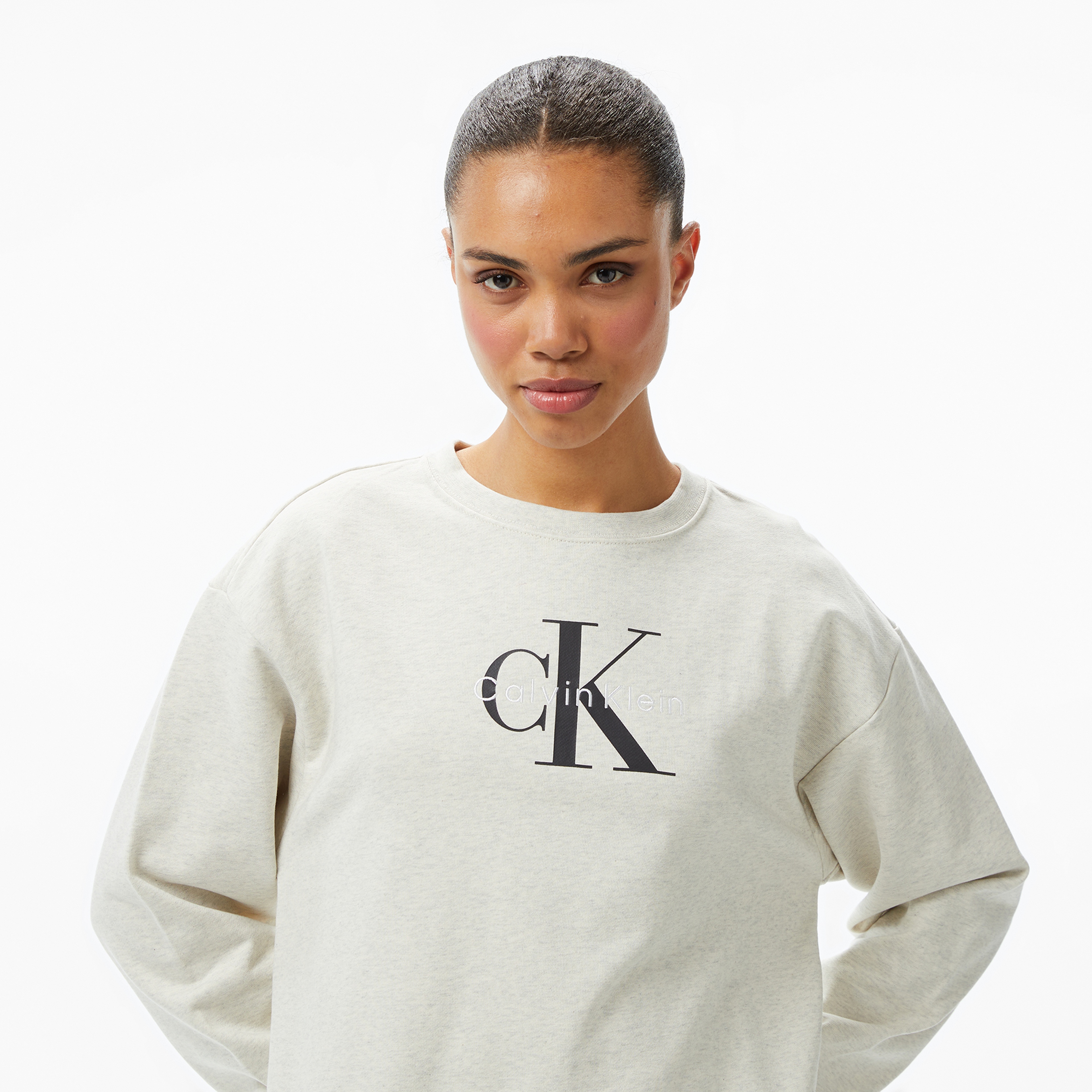 Calvin Klein Monologo French Terry Kadın Gri Sweatshirt