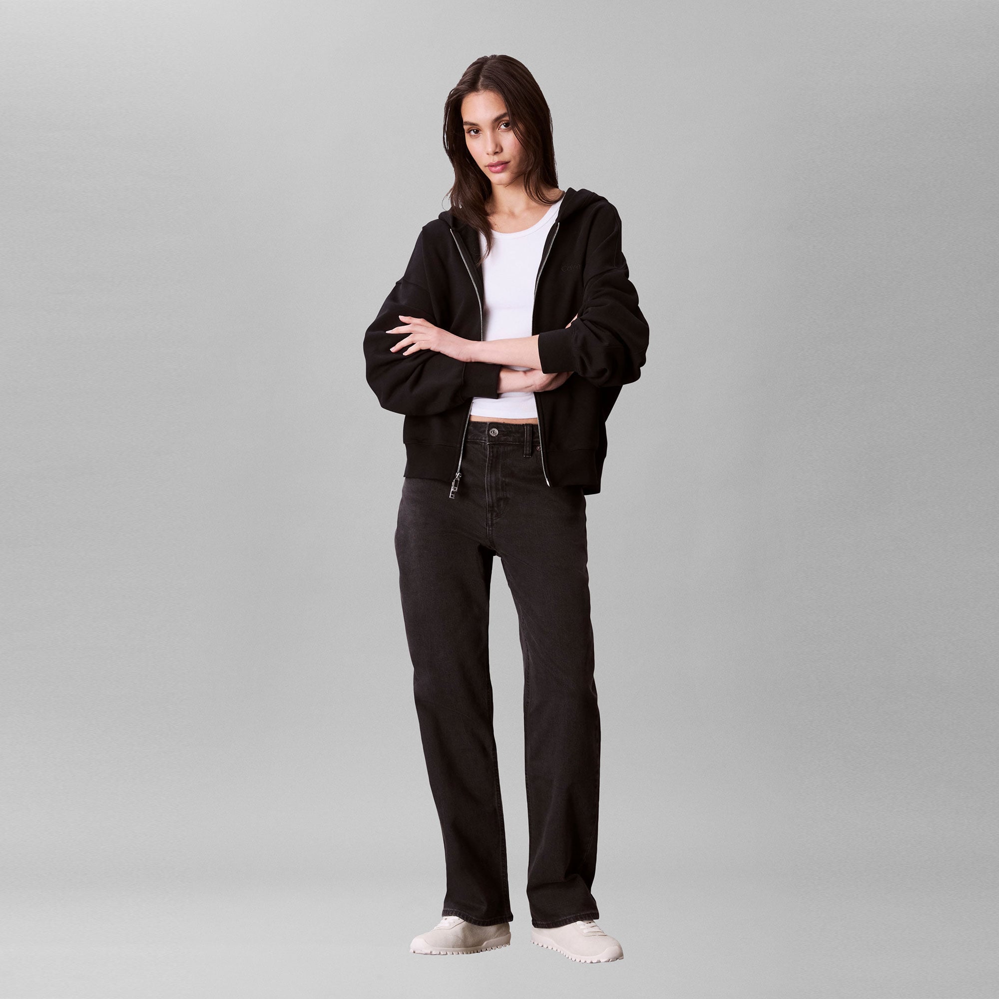 Calvin Klein Logo French Terry Kadın Siyah Sweatshirt