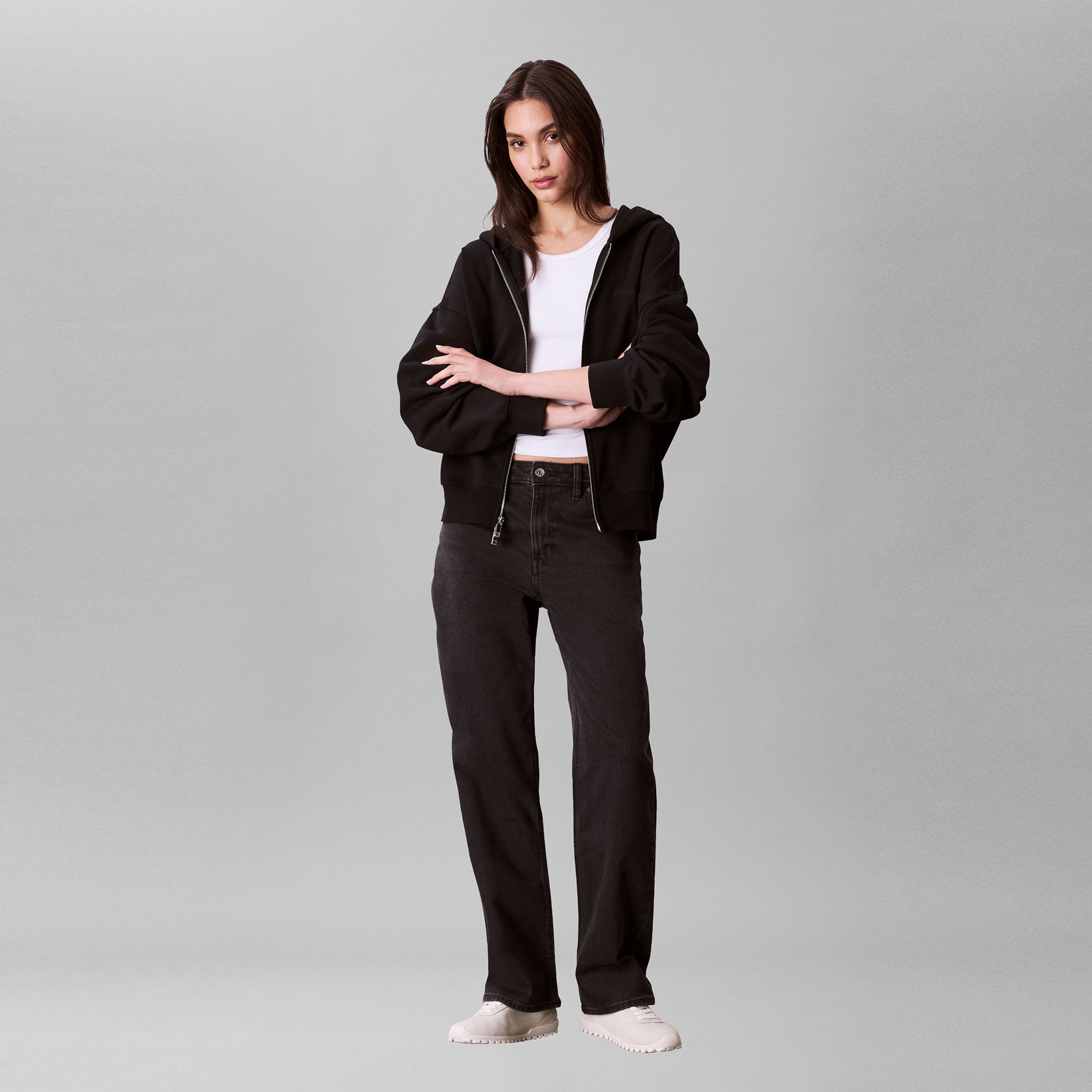 Calvin Klein Logo French Terry Kadın Siyah Sweatshirt