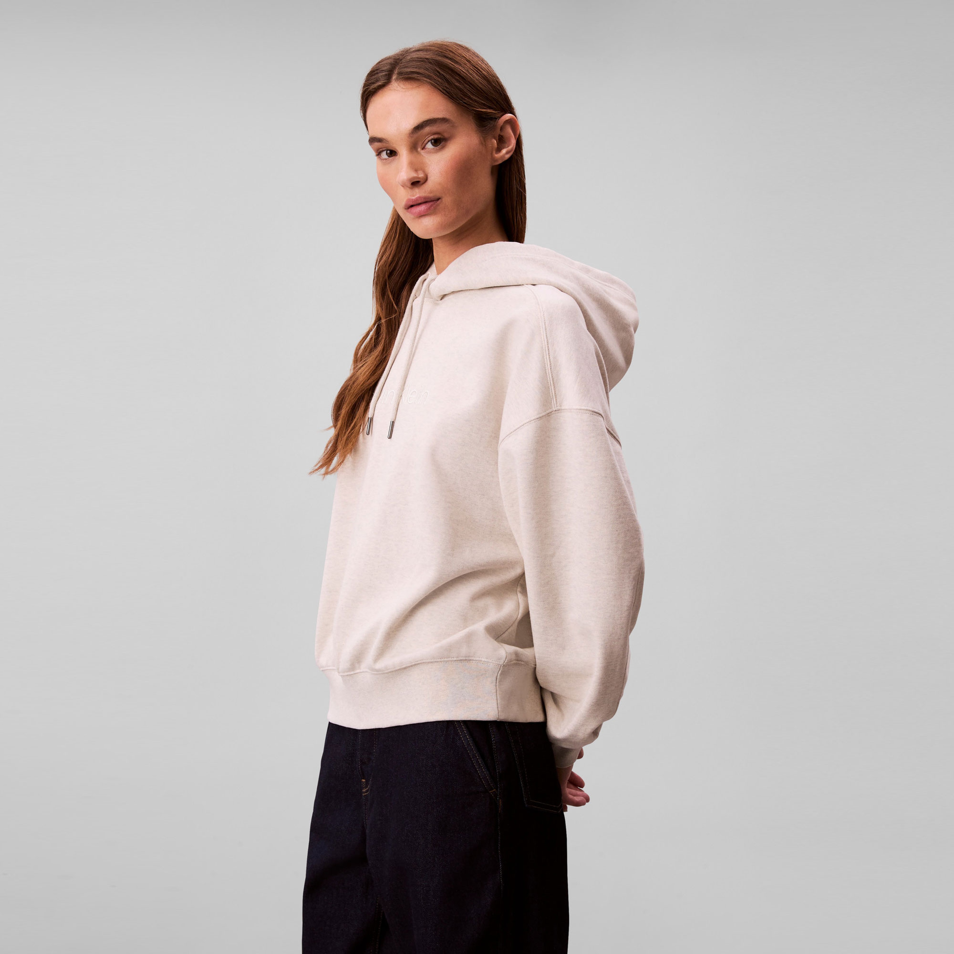 Calvin Klein Logo French Terry Kadın Gri Sweatshirt