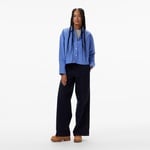 Calvin Klein Stripe Boxy Cropped Kadın Mavi Gömlek