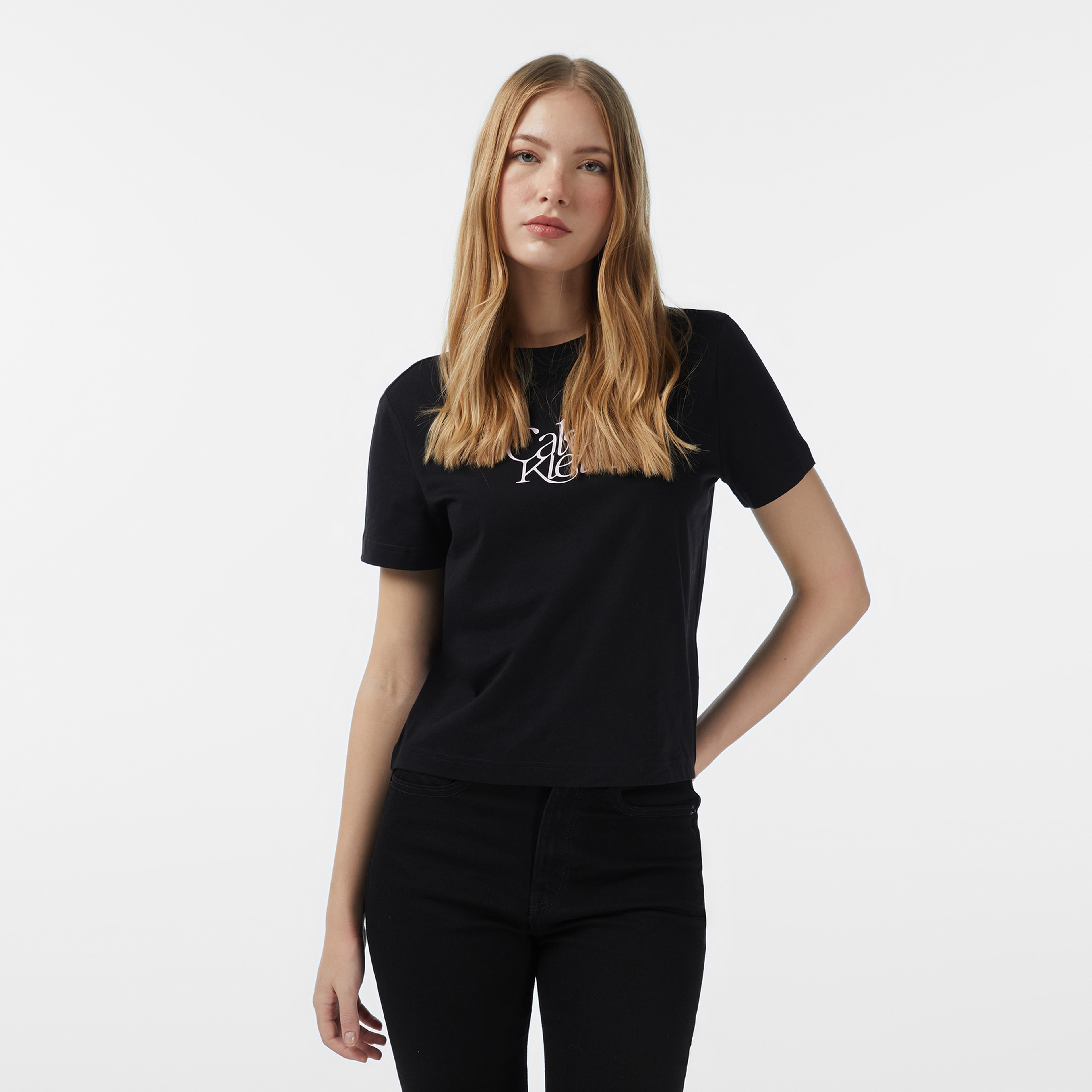 Calvin Klein Fitted Script Kadın Siyah T-Shirt