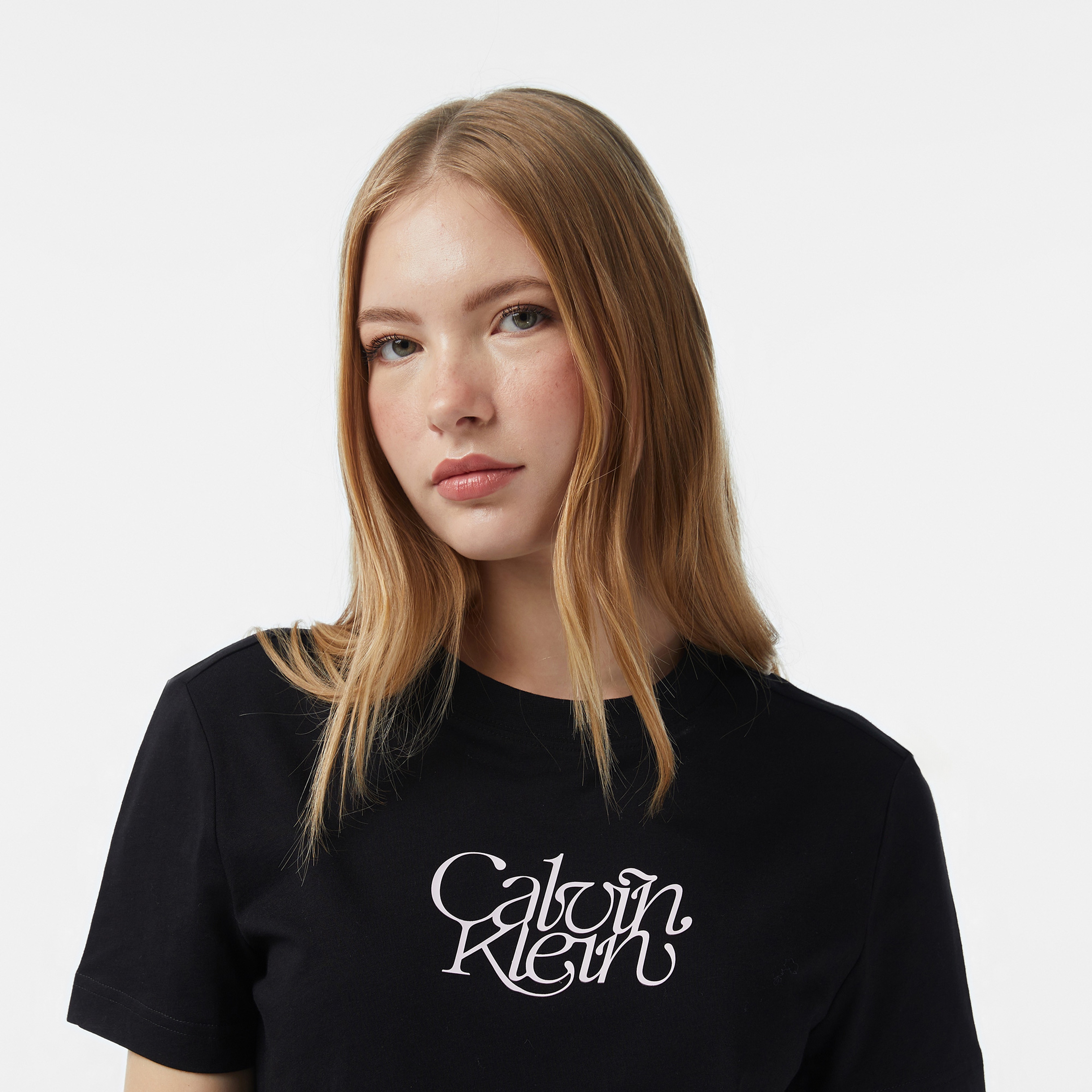 Calvin Klein Fitted Script Kadın Siyah T-Shirt
