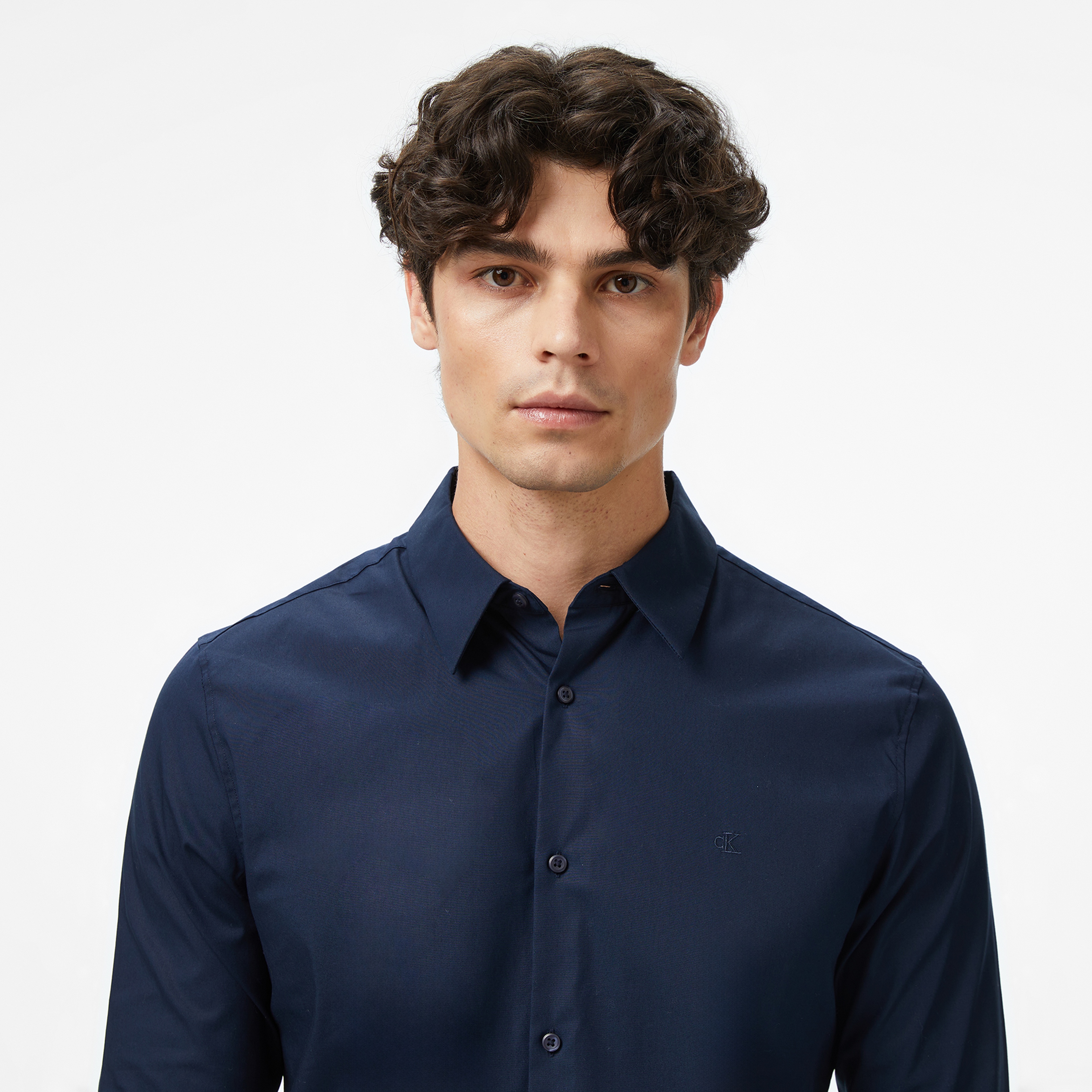 Calvin Klein Solid Stretch Slim Erkek Mavi Gömlek