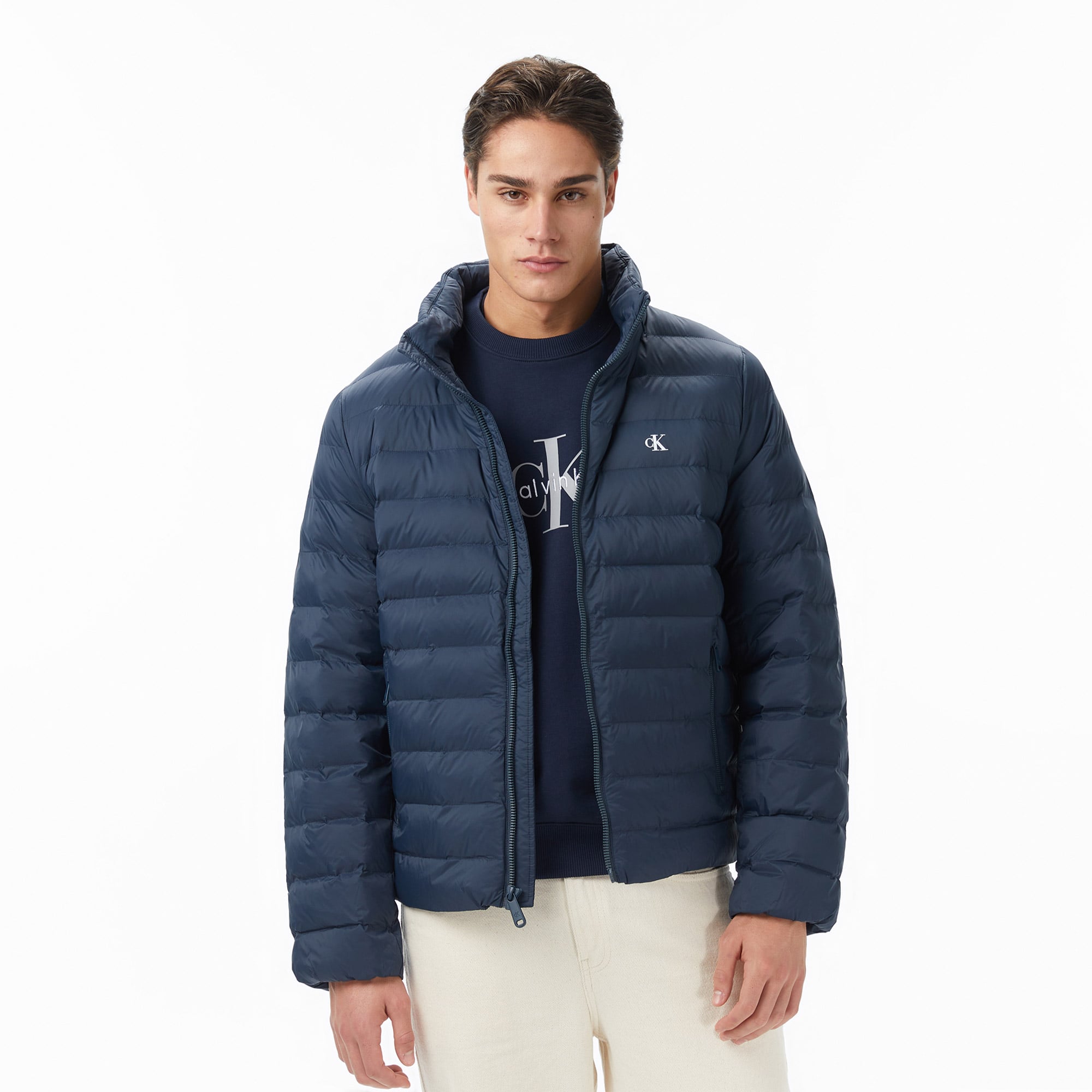 Calvin Klein Nylon Hooded Puffer Erkek Mavi Ceket