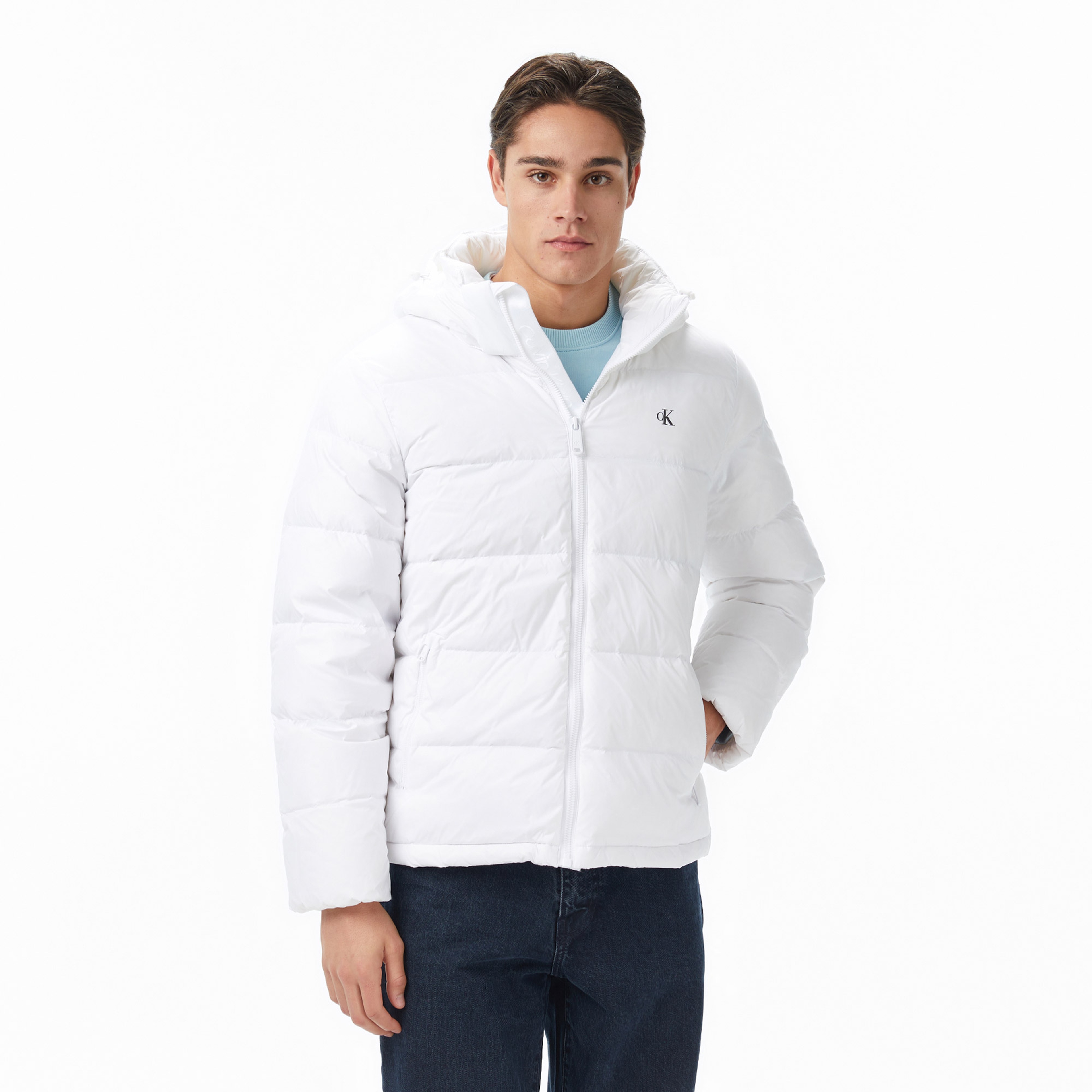 Calvin Klein Zip Off Hood Down Puffer Erkek Beyaz Mont