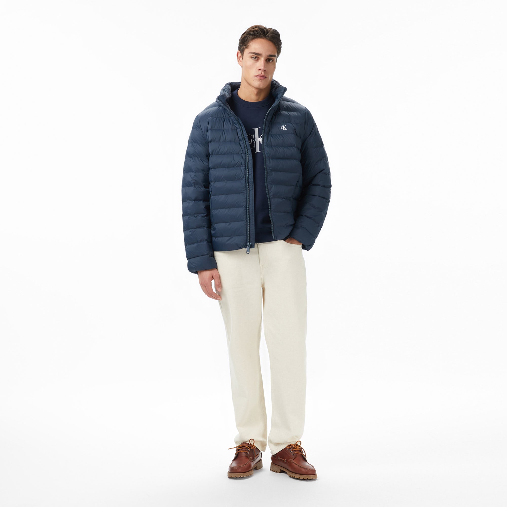 Calvin Klein Nylon Hooded Puffer Erkek Mavi Ceket