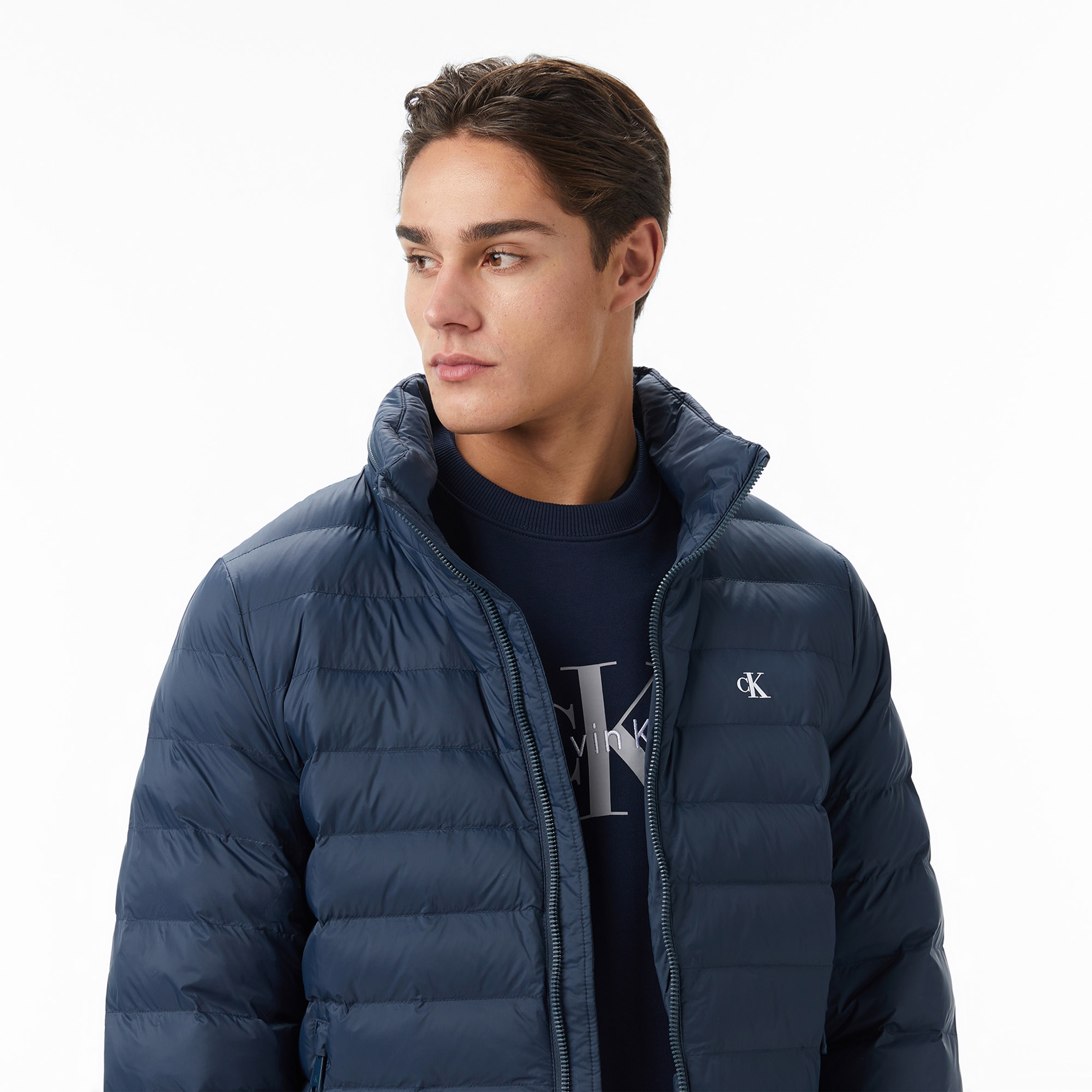 Calvin Klein Nylon Hooded Puffer Erkek Mavi Ceket