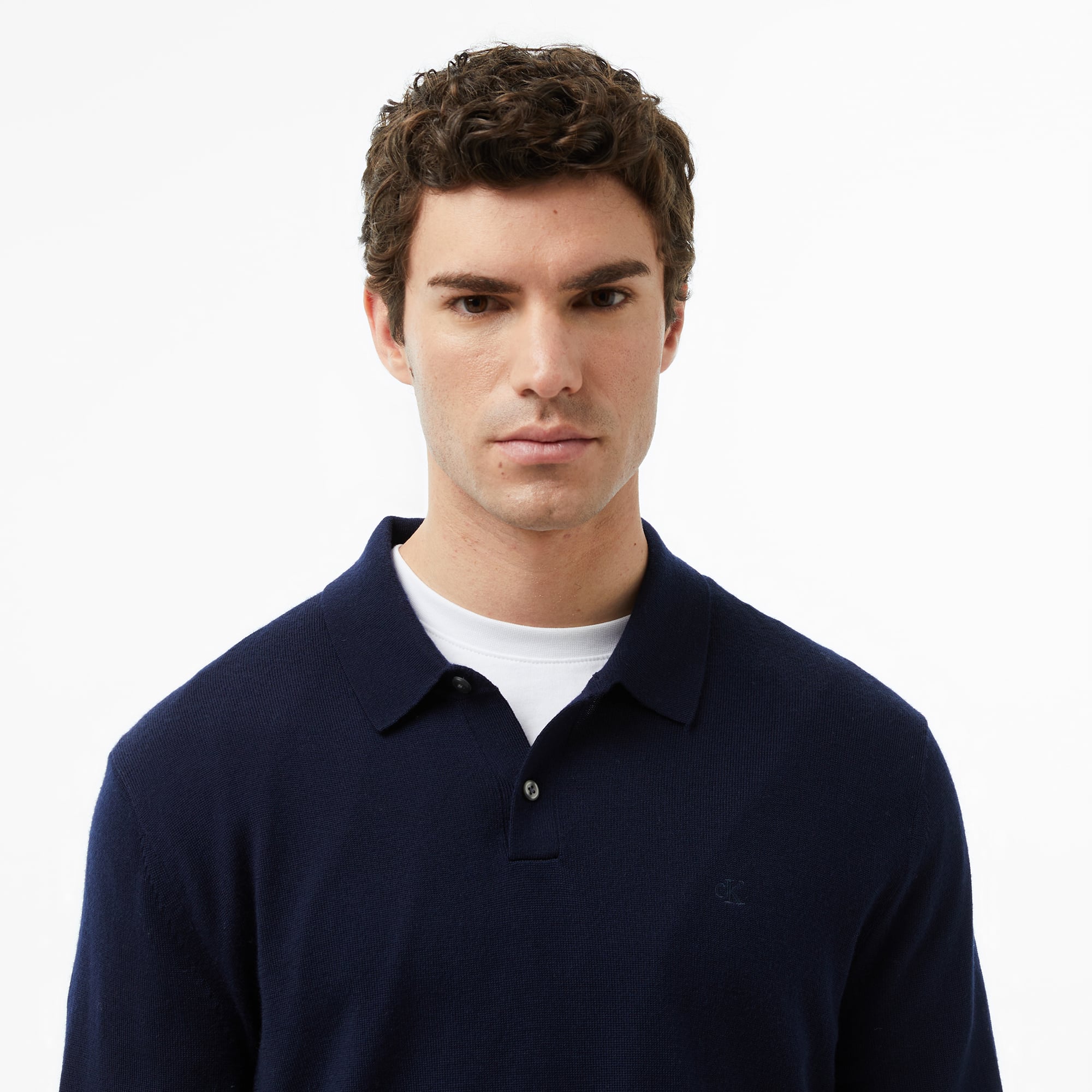Calvin Klein Merino Polo Erkek Mavi Triko