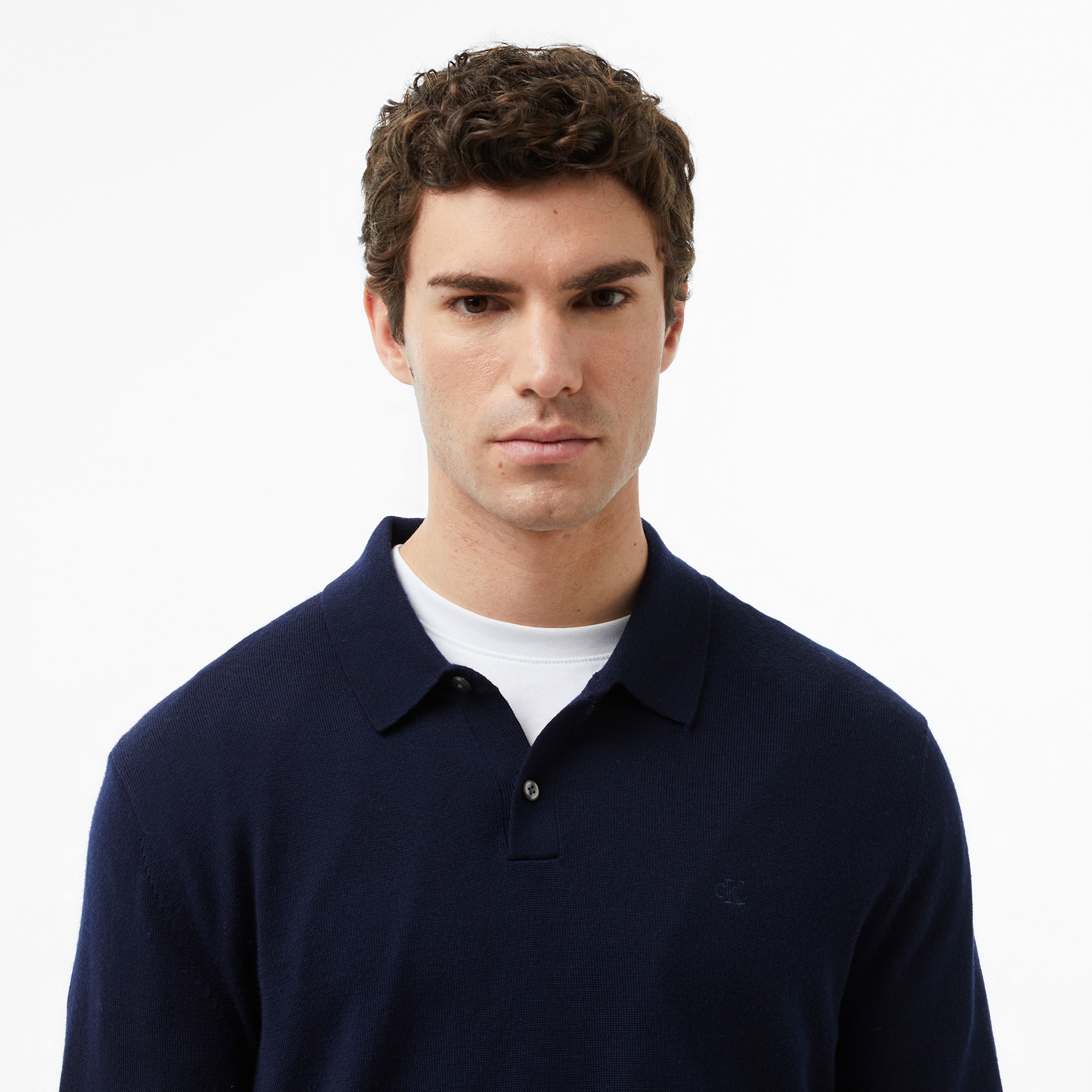 Calvin Klein Merino Polo Erkek Mavi Triko