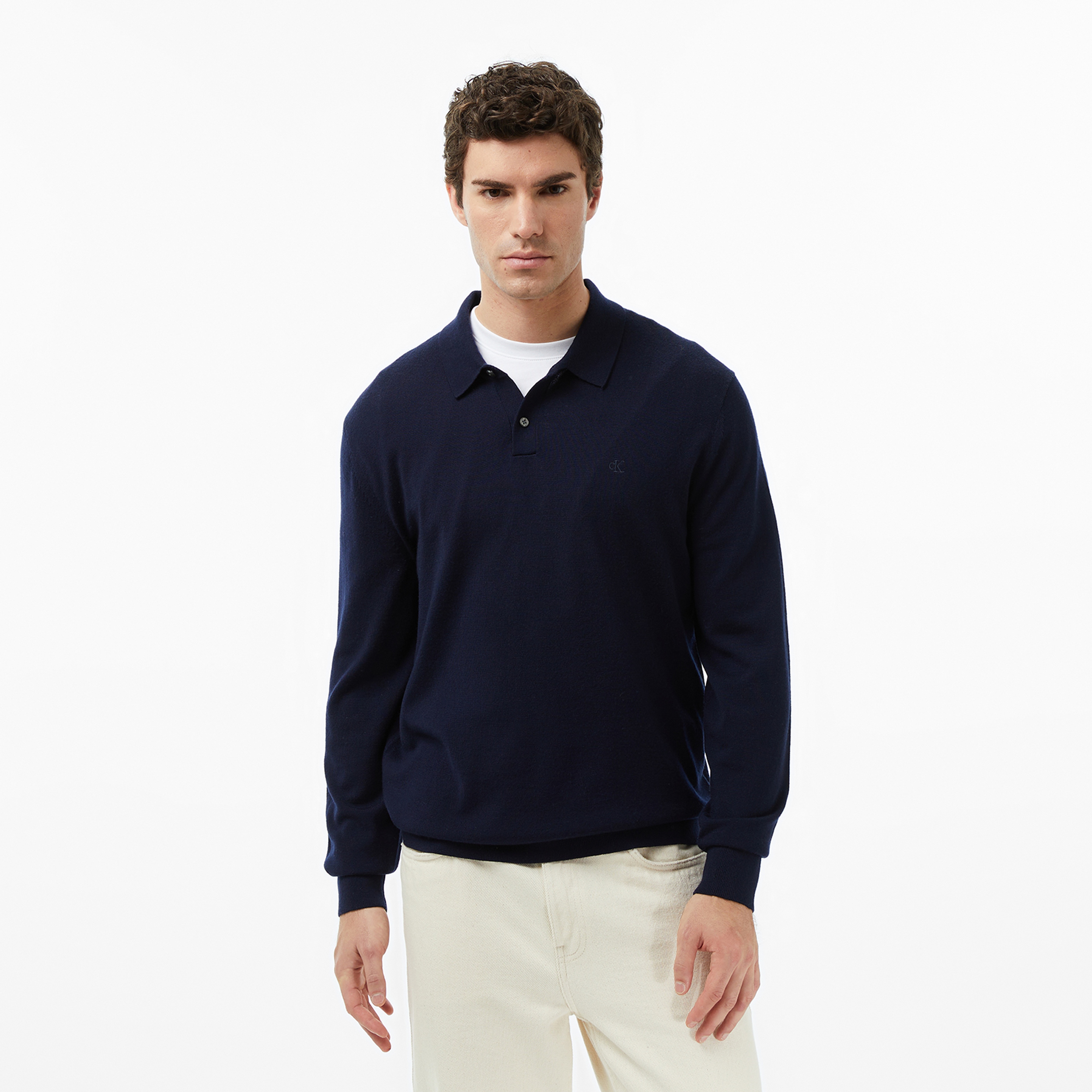 Calvin Klein Merino Polo Erkek Mavi Triko