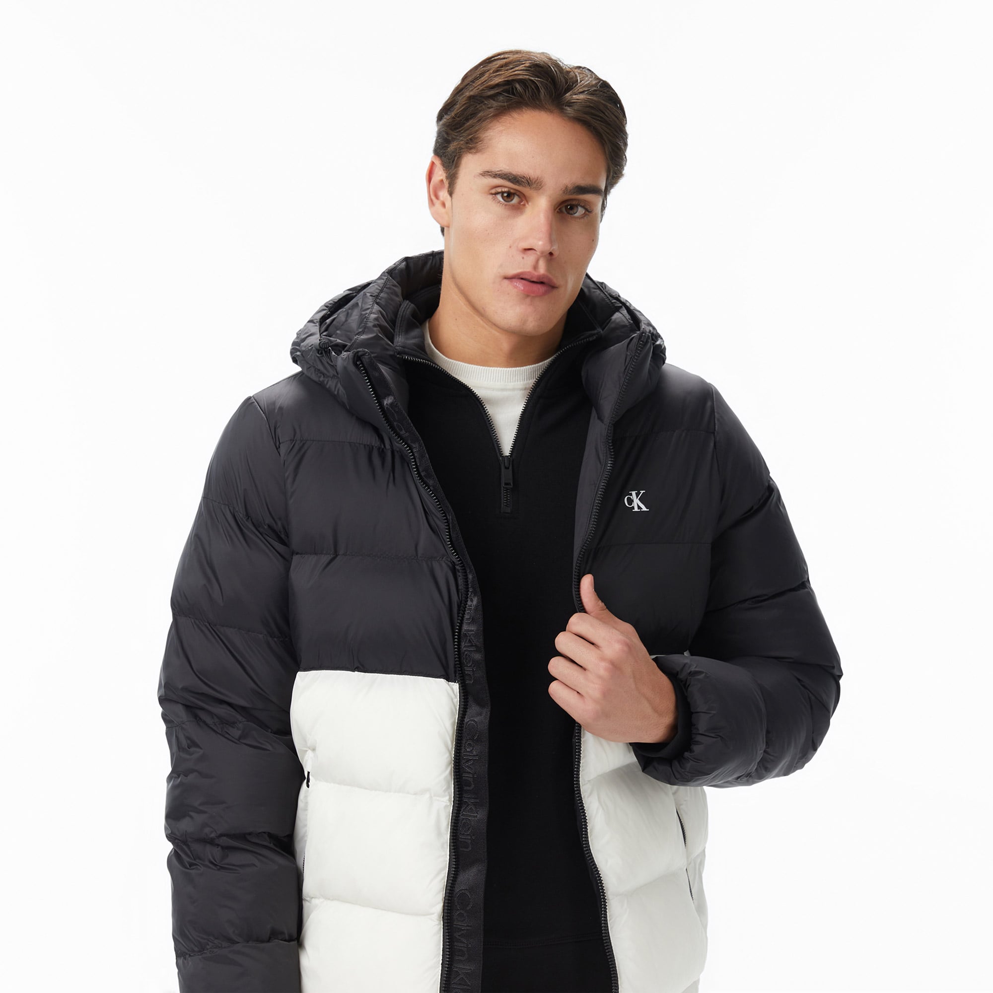 Calvin Klein Nylon Color Bock Puffer Erkek Beyaz Ceket