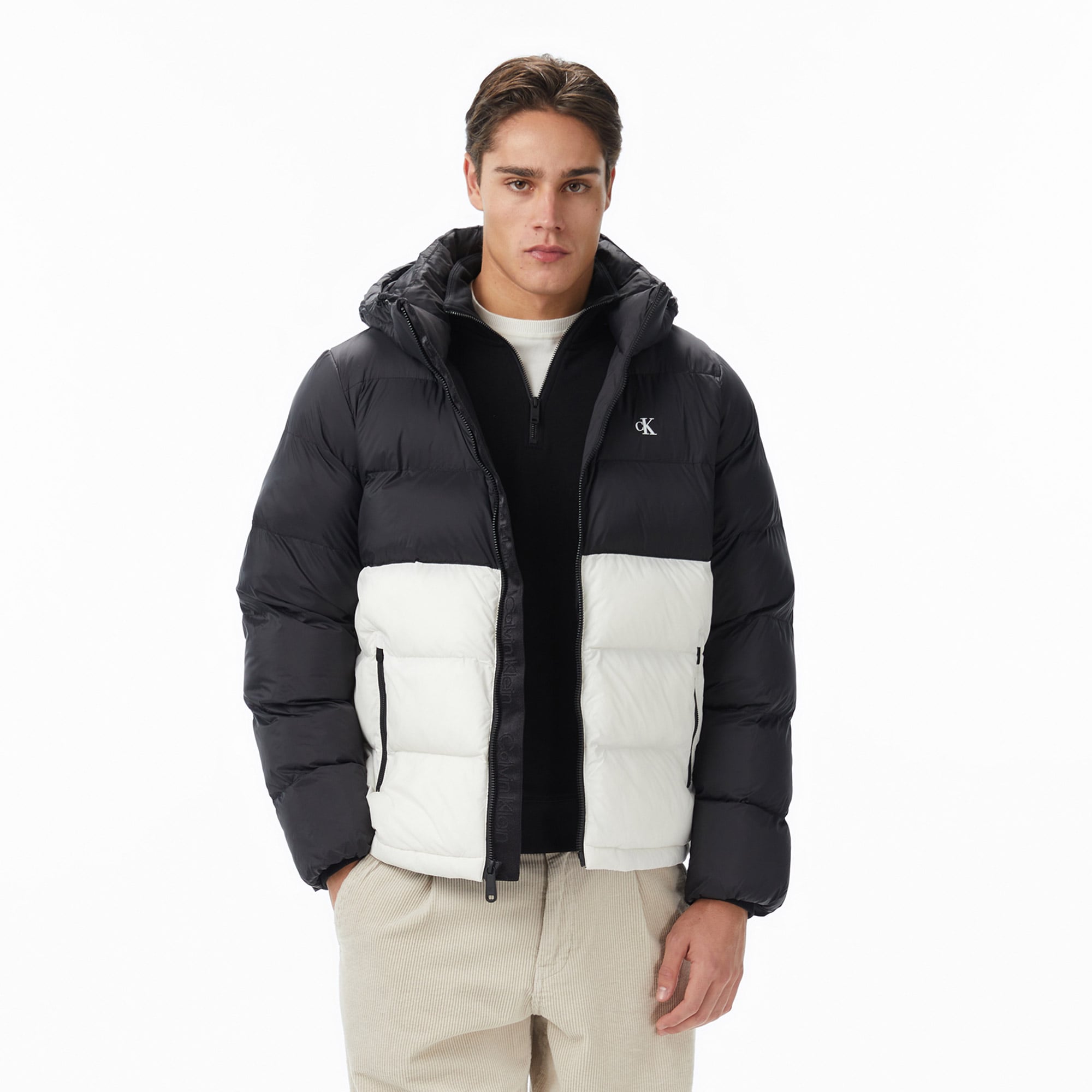 Calvin Klein Nylon Color Bock Puffer Erkek Beyaz Ceket