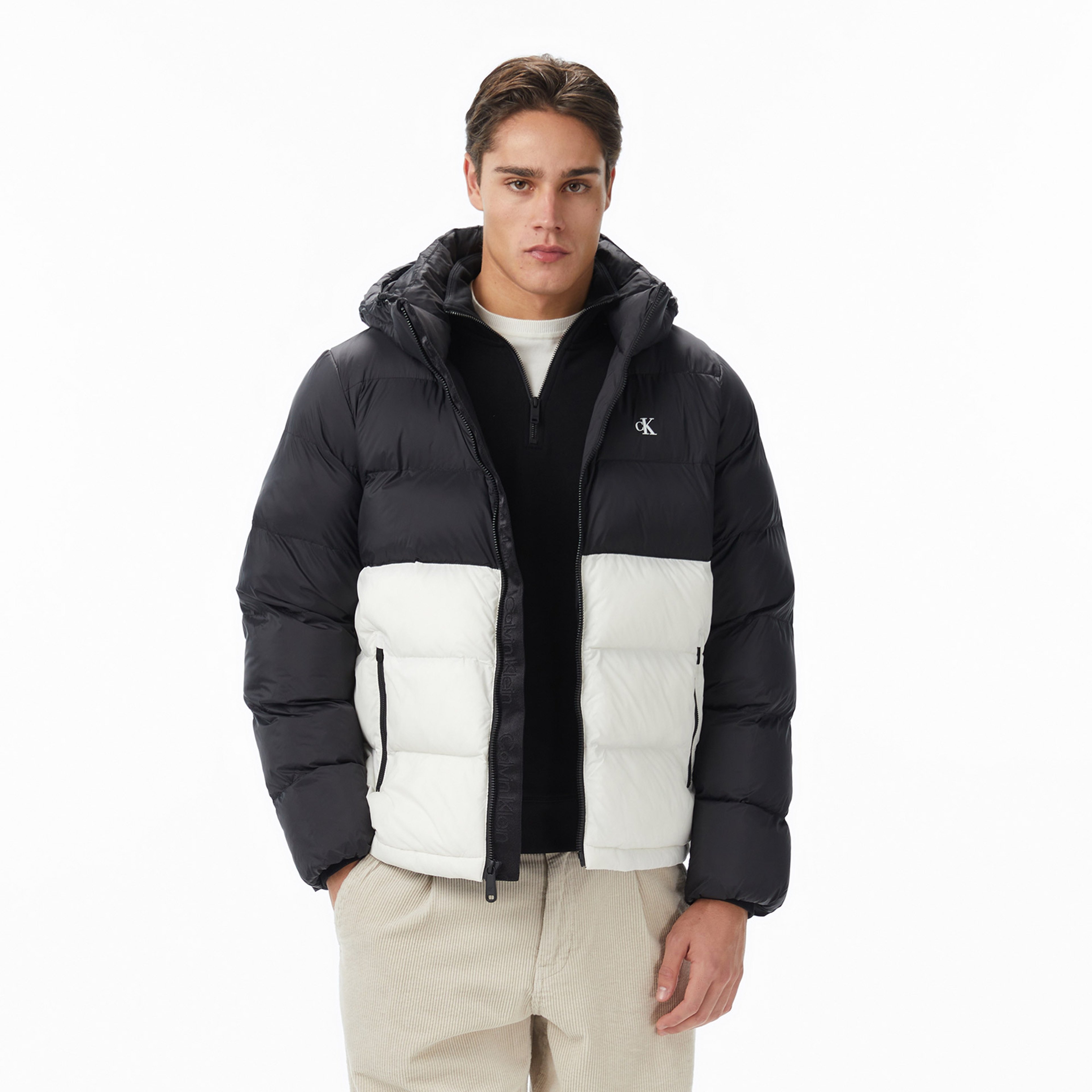 Calvin Klein Nylon Color Bock Puffer Erkek Beyaz Ceket