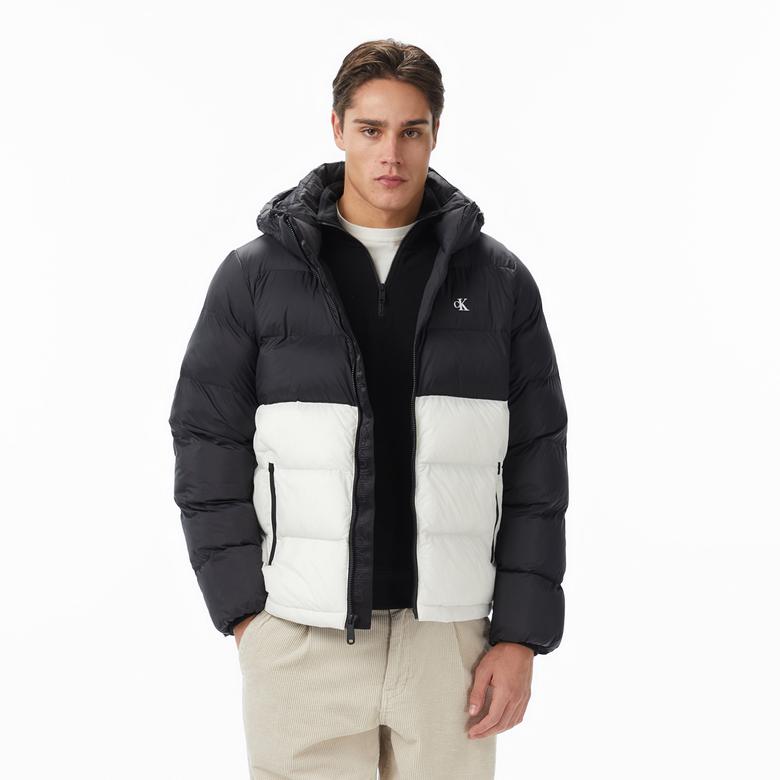 Calvin Klein Nylon Color Bock Puffer Erkek Beyaz Ceket