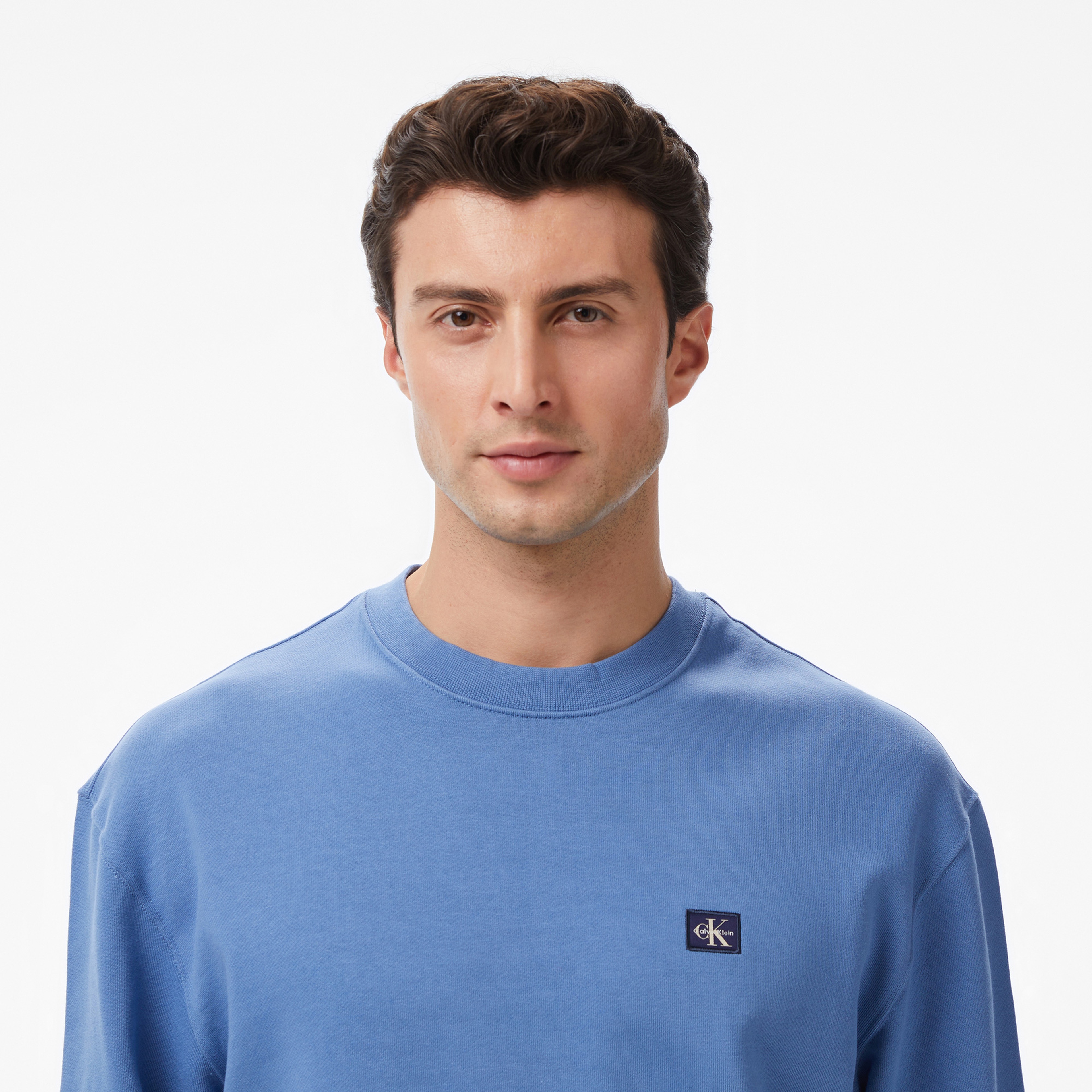Calvin Klein Terry Badge Erkek Mavi Sweatshirt