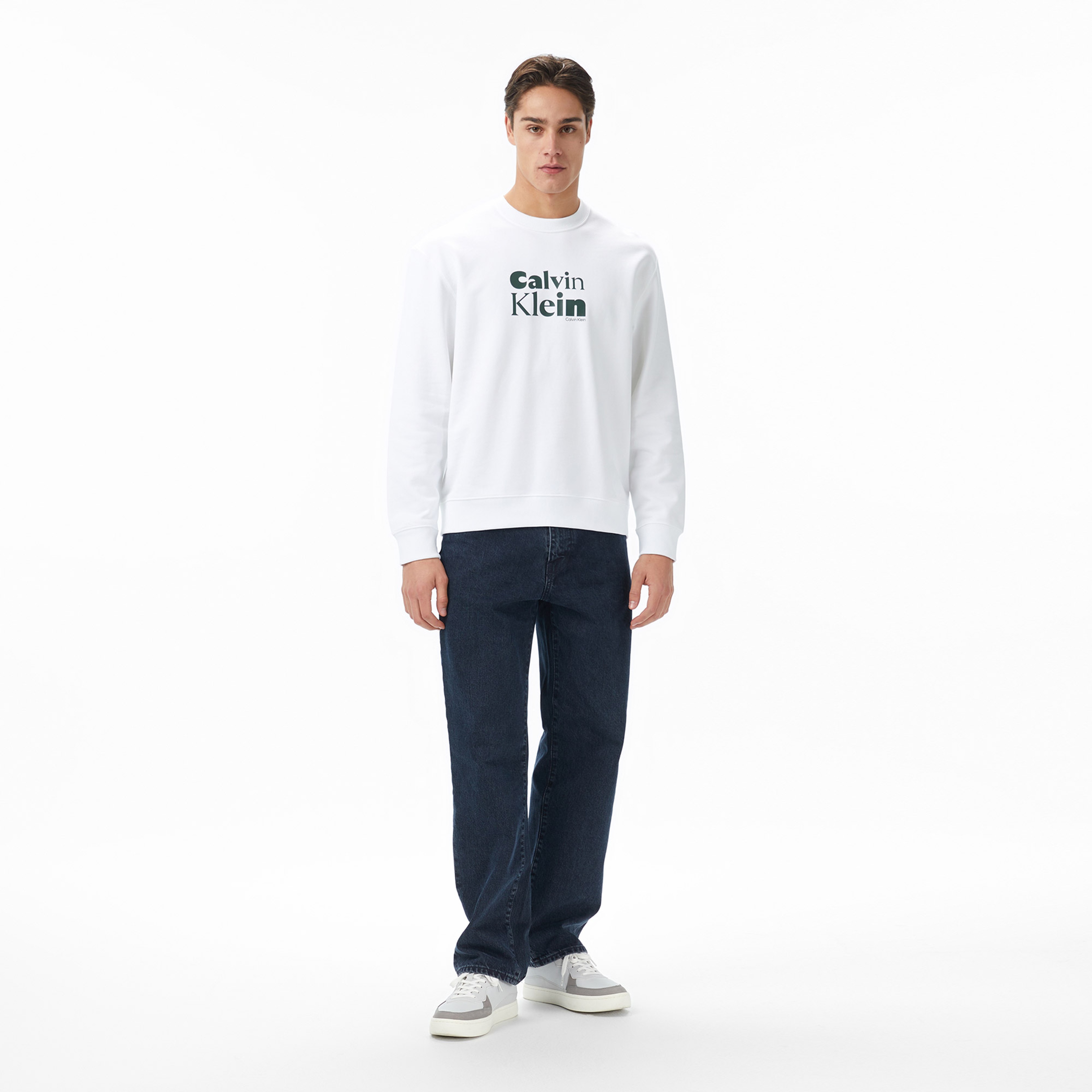 Calvin Klein Terry Bold Graph Erkek Beyaz Sweatshirt