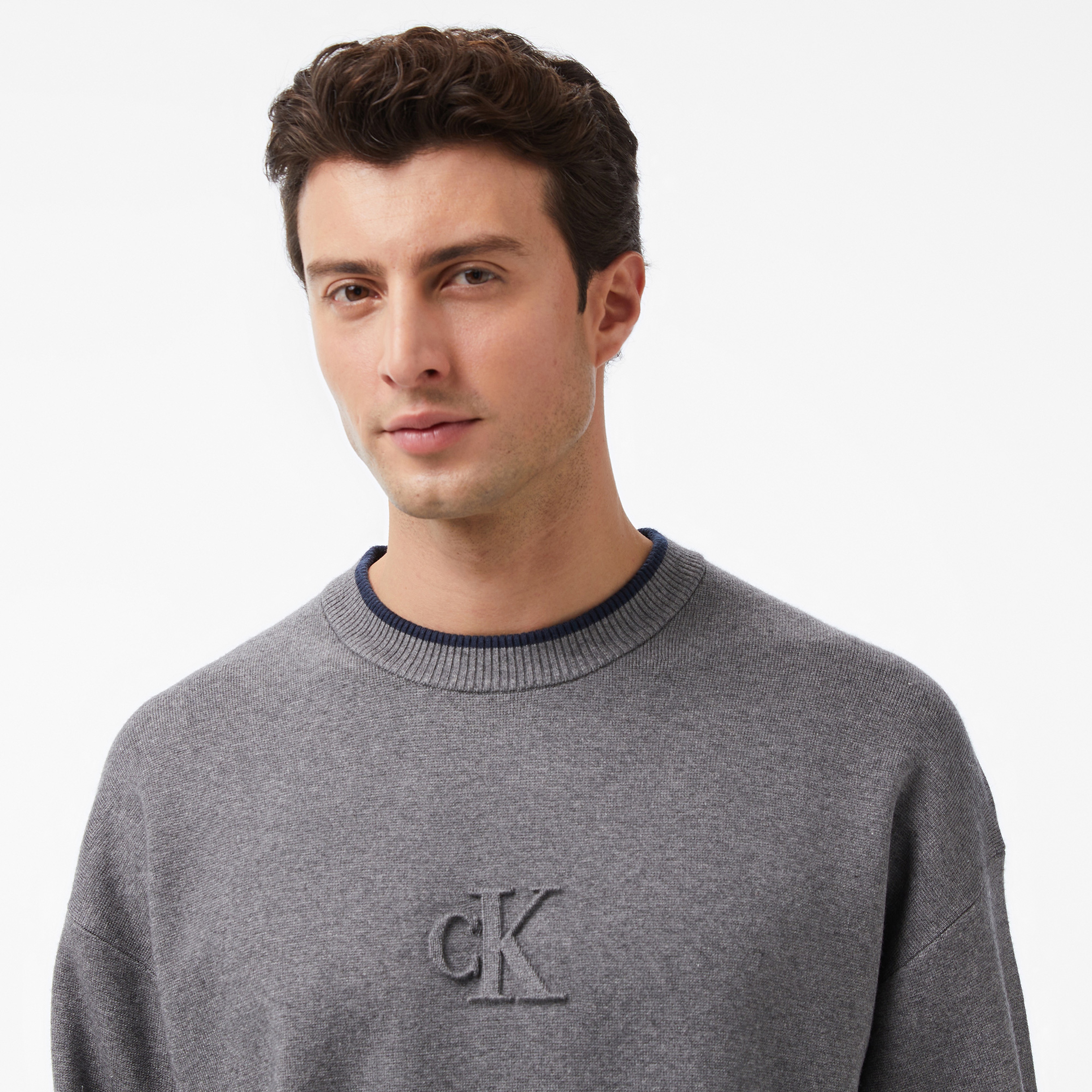 Calvin Klein Embossed Logo Erkek Gri Triko