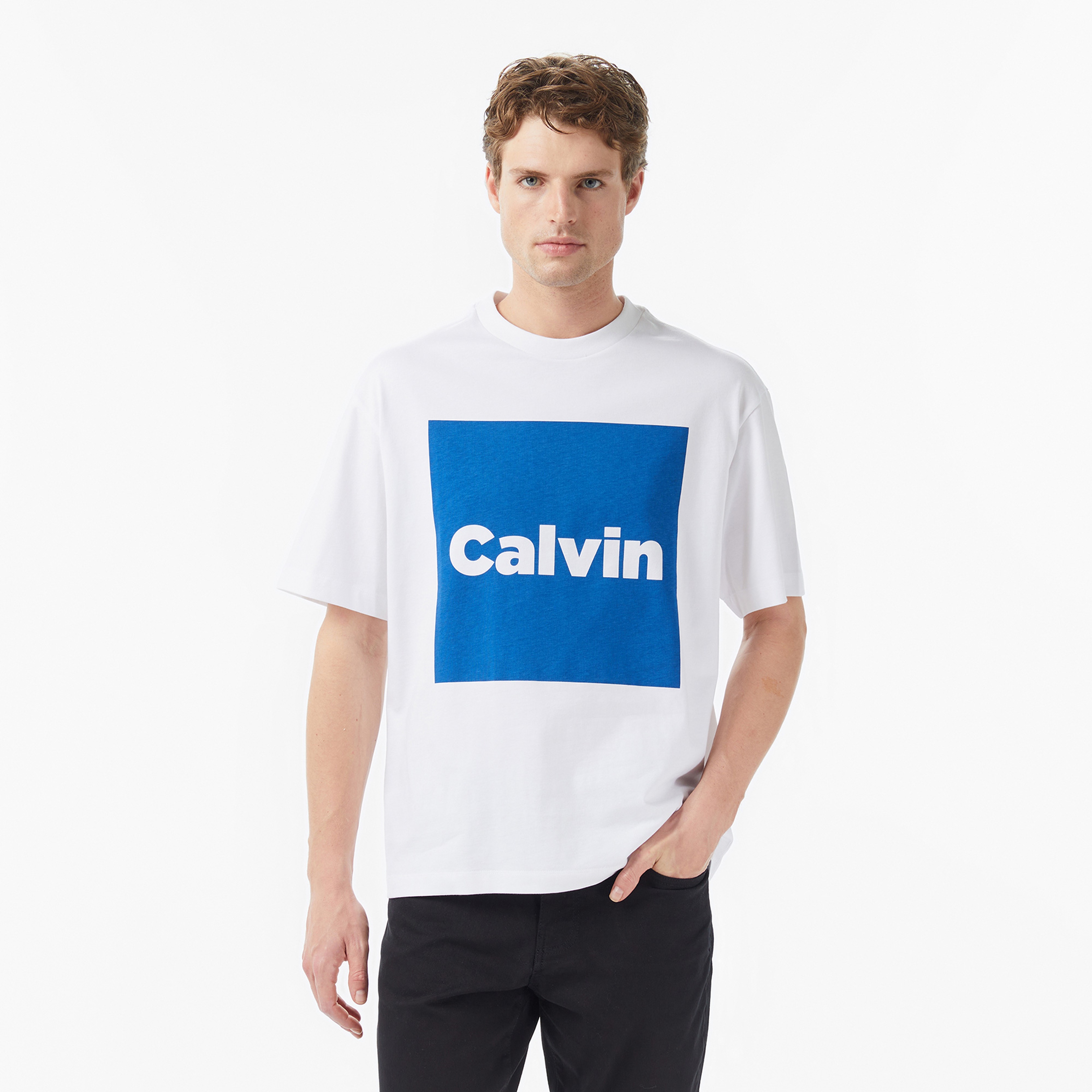 Calvin Klein Box Graphic Erkek Beyaz T-Shirt