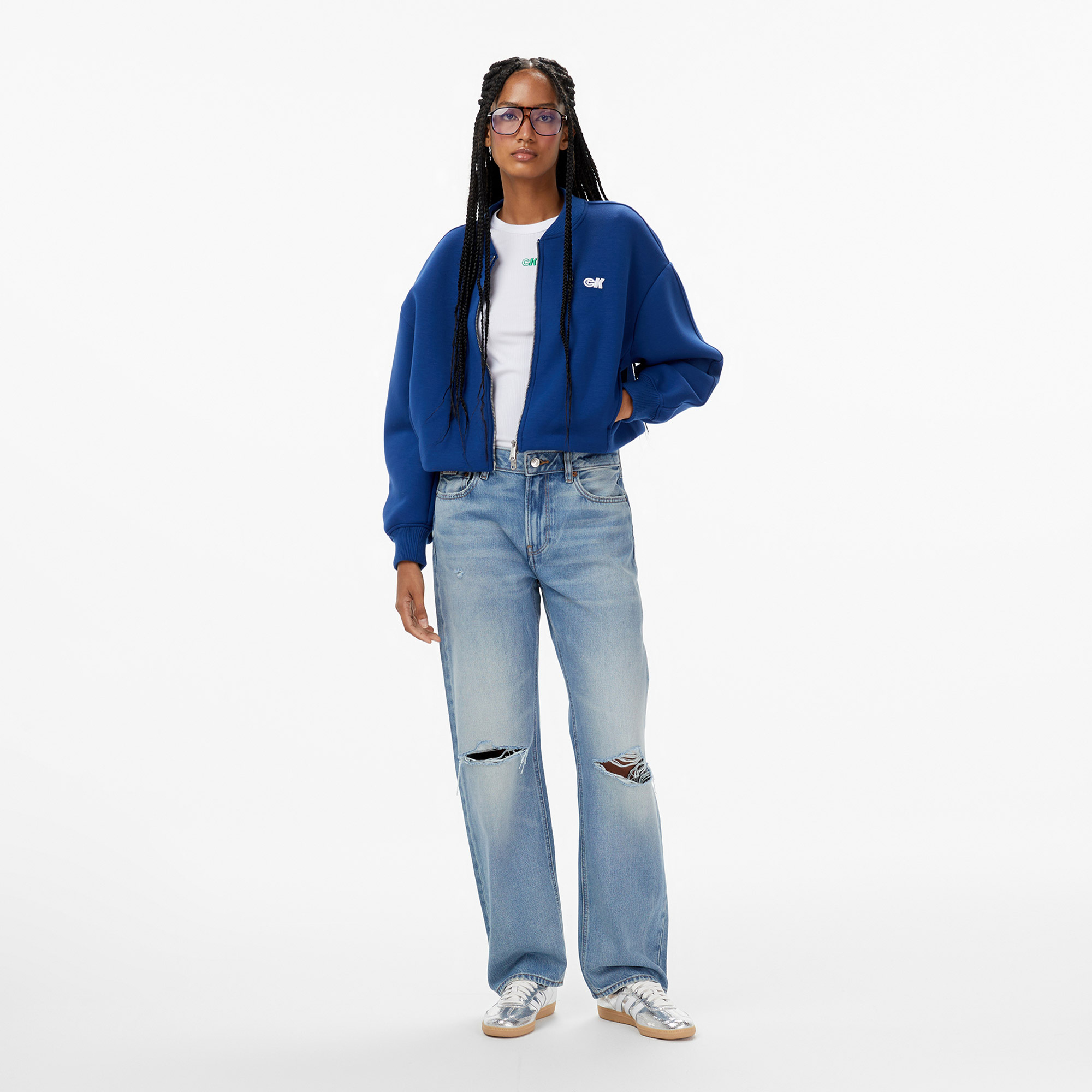 Calvin Klein Oversized Scuba Bomber Kadın Mavi Mont