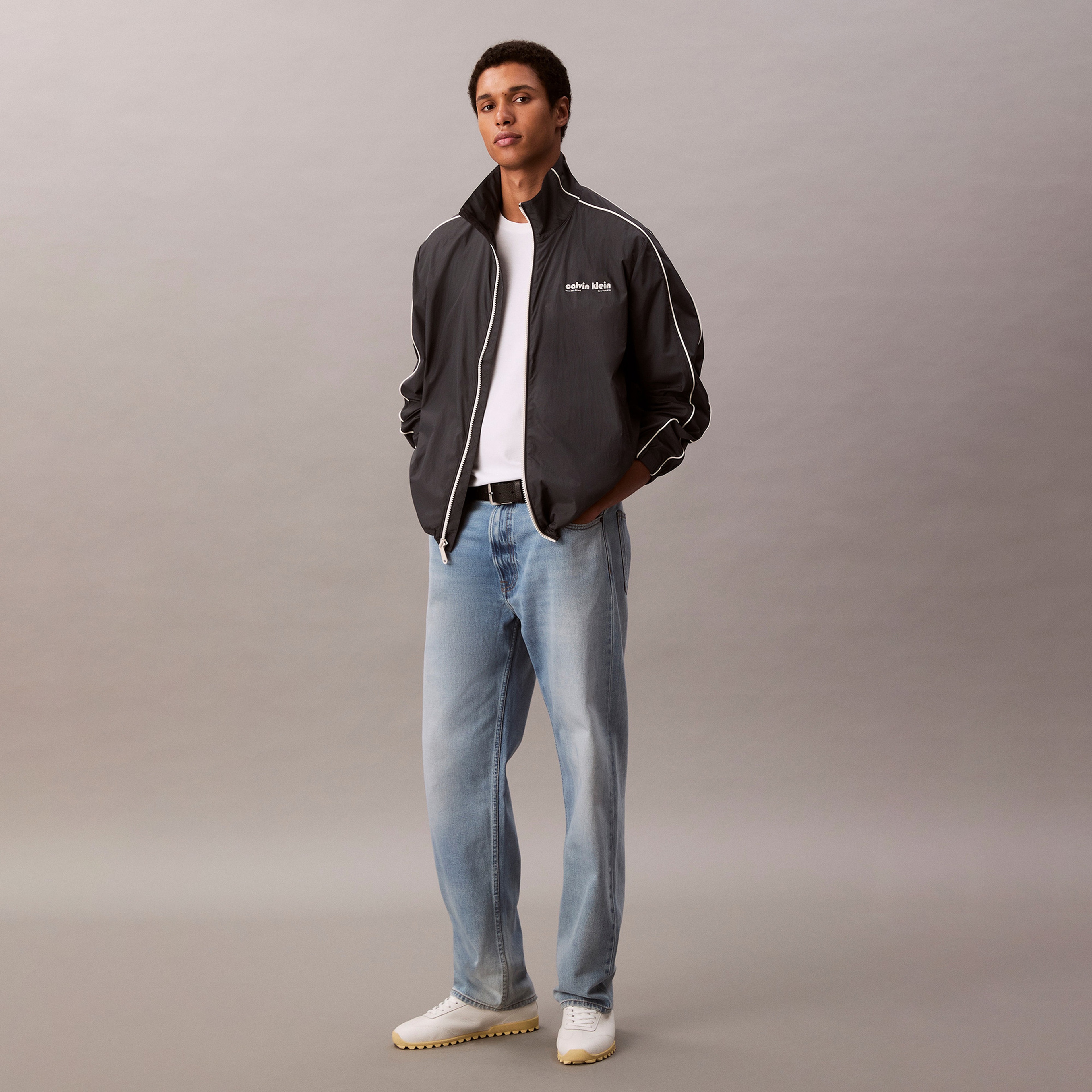 Calvin Klein Crinkle Stand Collar Track Erkek Mavi Ceket