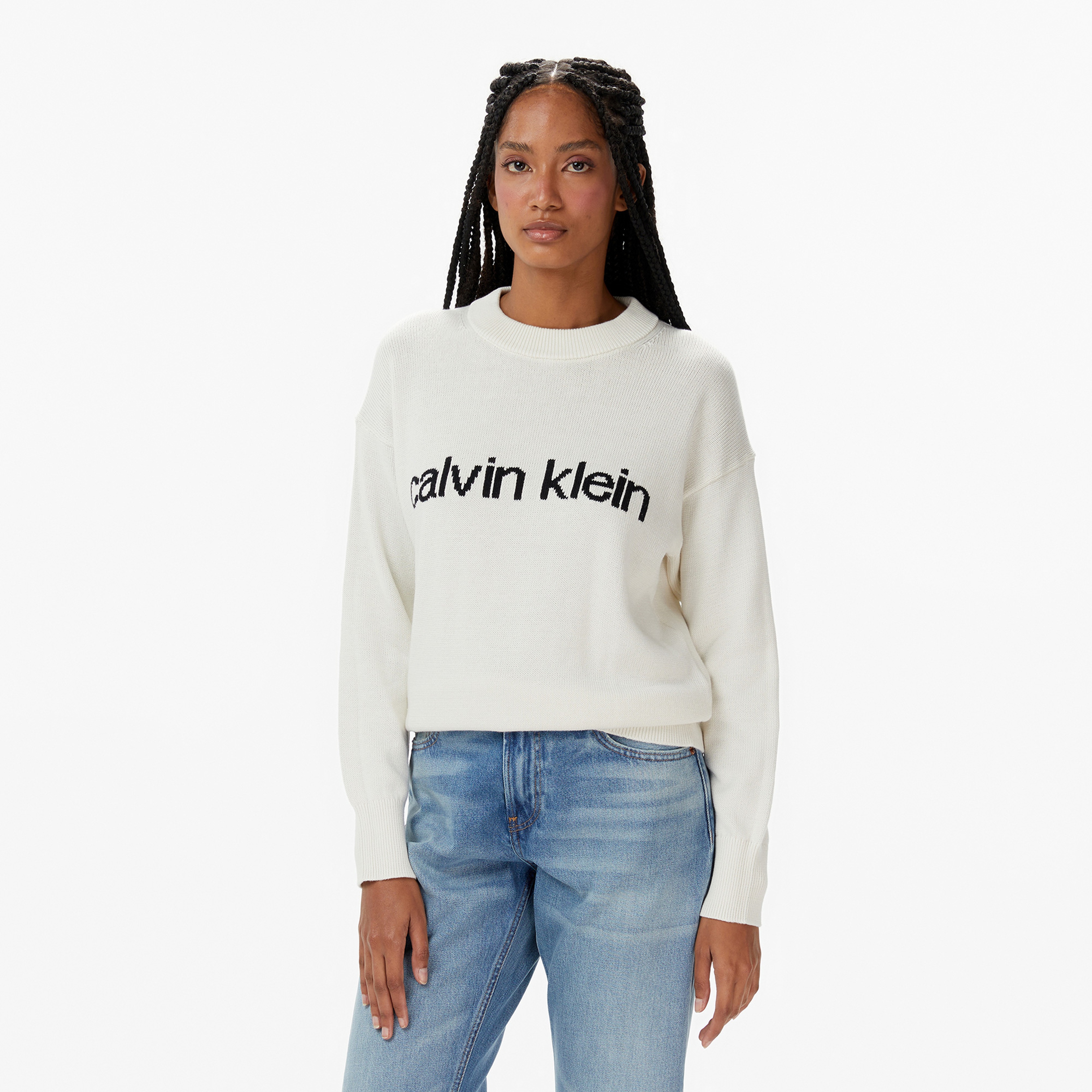 Calvin Klein Graphic Pullover Kadın Beyaz Triko