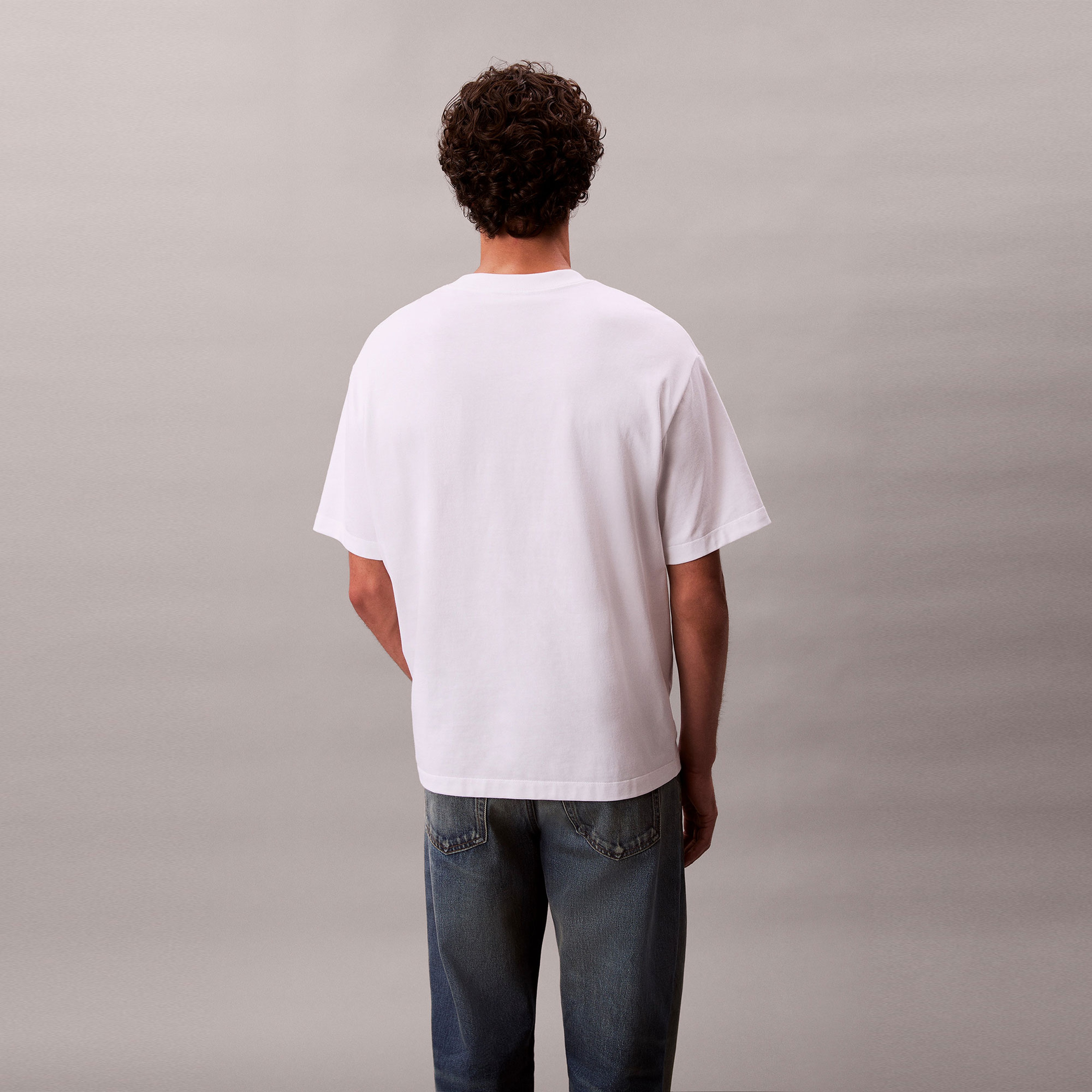 Calvin Klein Cursive  Graphic Erkek Beyaz T-Shirt