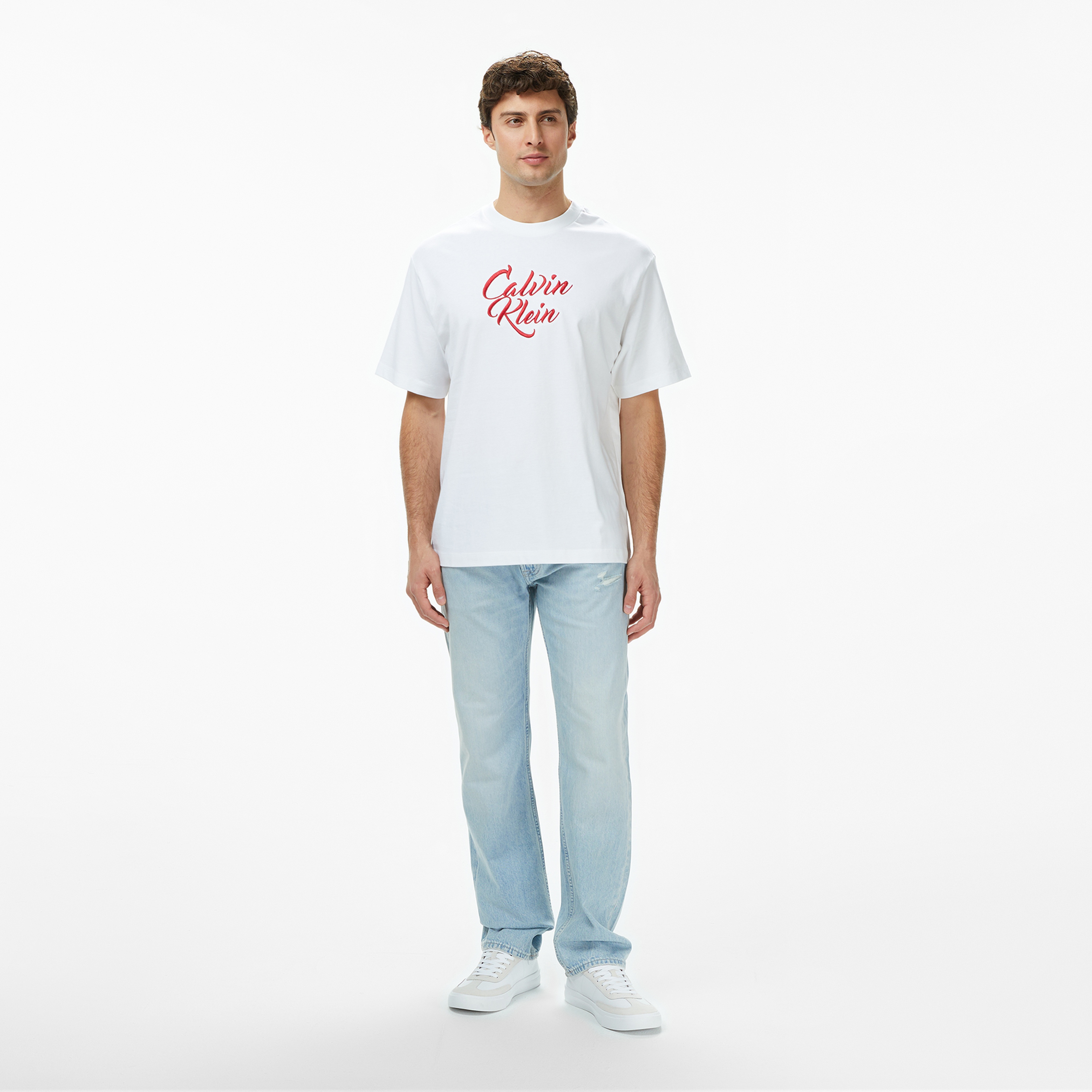 Calvin Klein Cursive  Graphic Erkek Beyaz T-Shirt