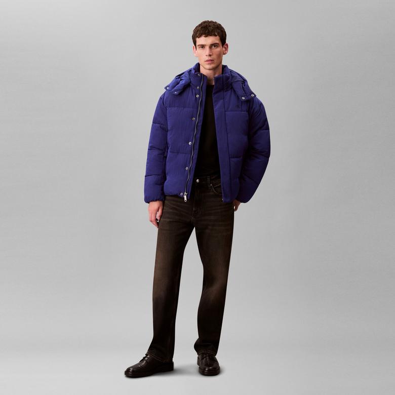 Calvin Klein Ripstop Quilted Logo Hooded Erkek Mavi Ceket
