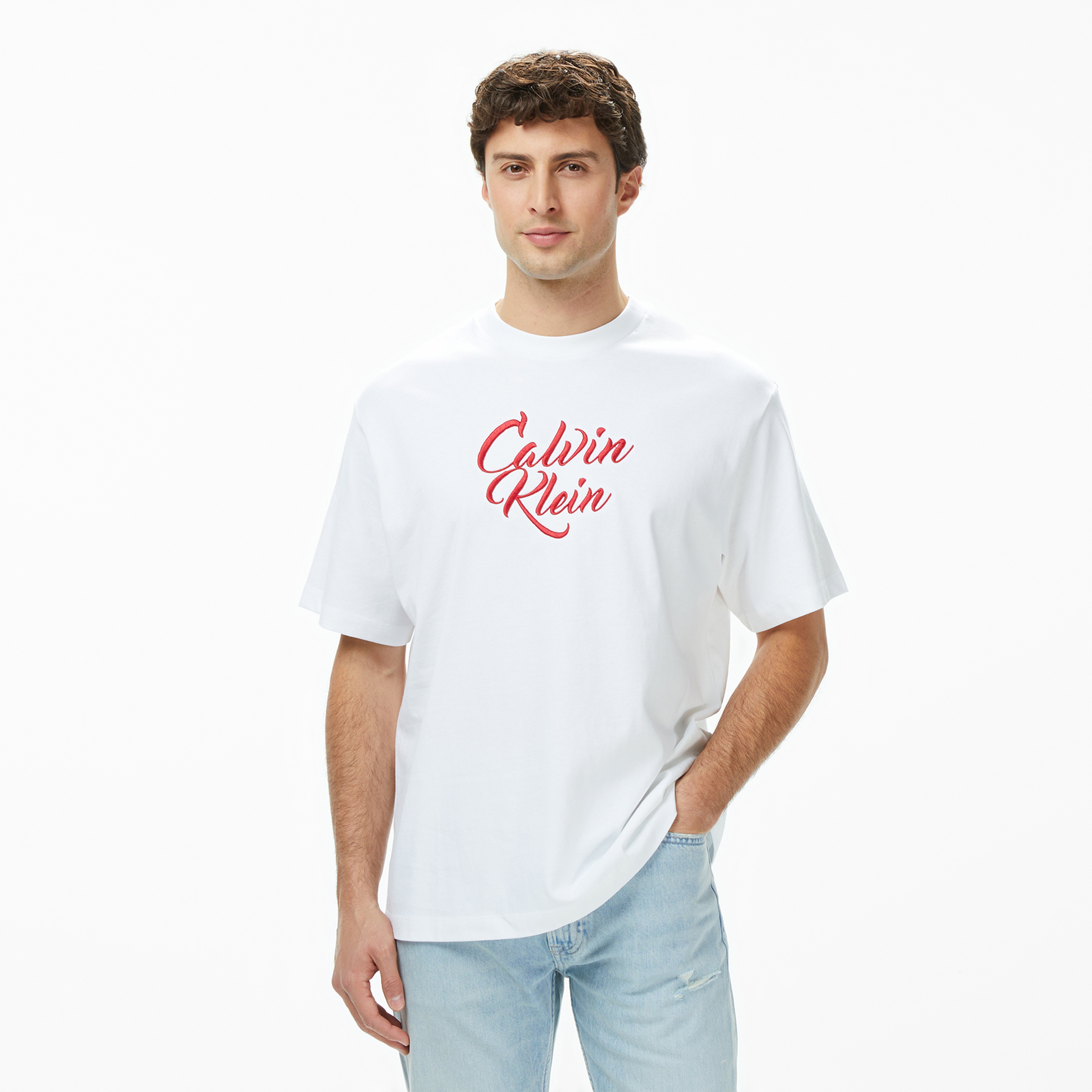 Calvin Klein Cursive  Graphic Erkek Beyaz T-Shirt