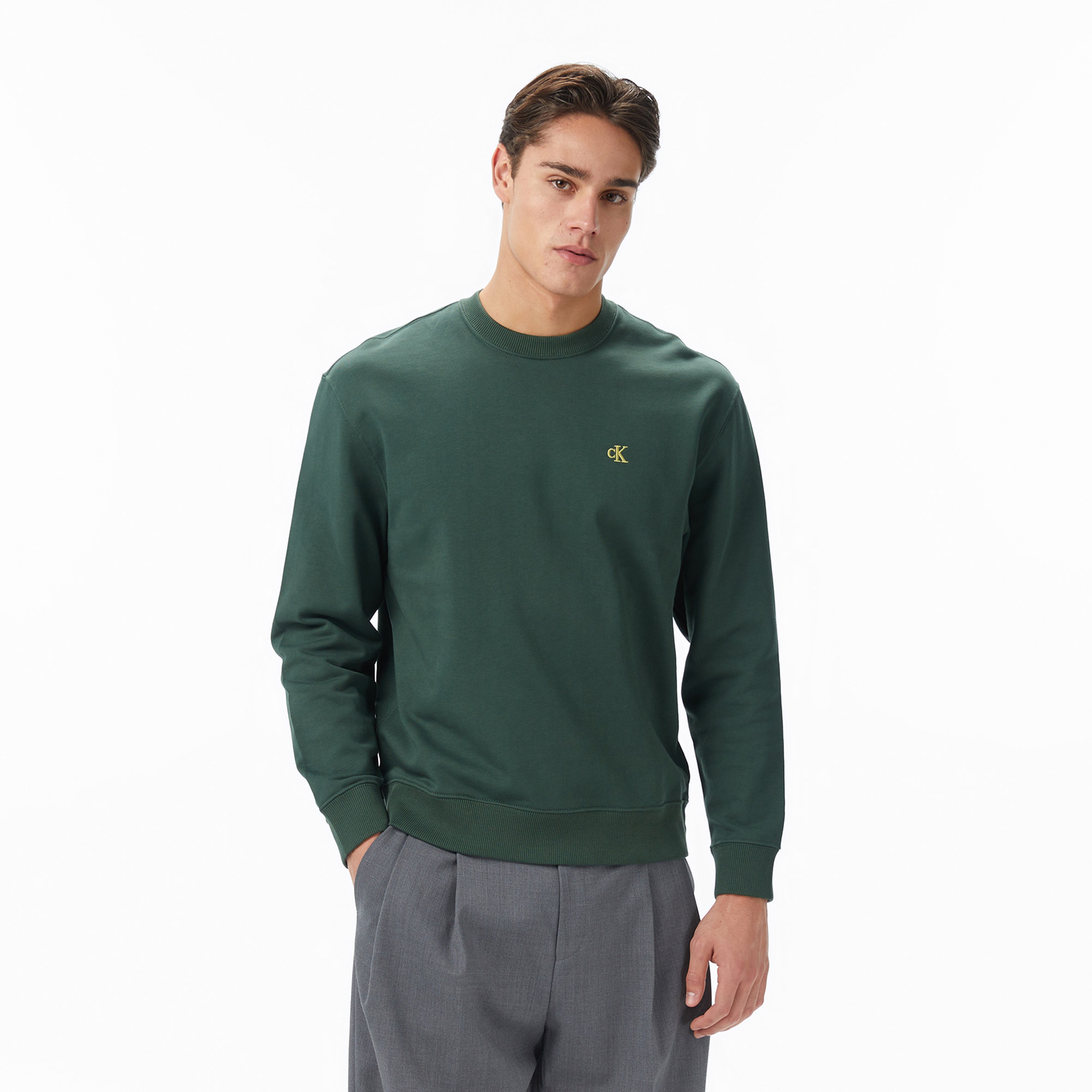 Calvin Klein Terry Monogram Erkek Yeşil Sweatshirt