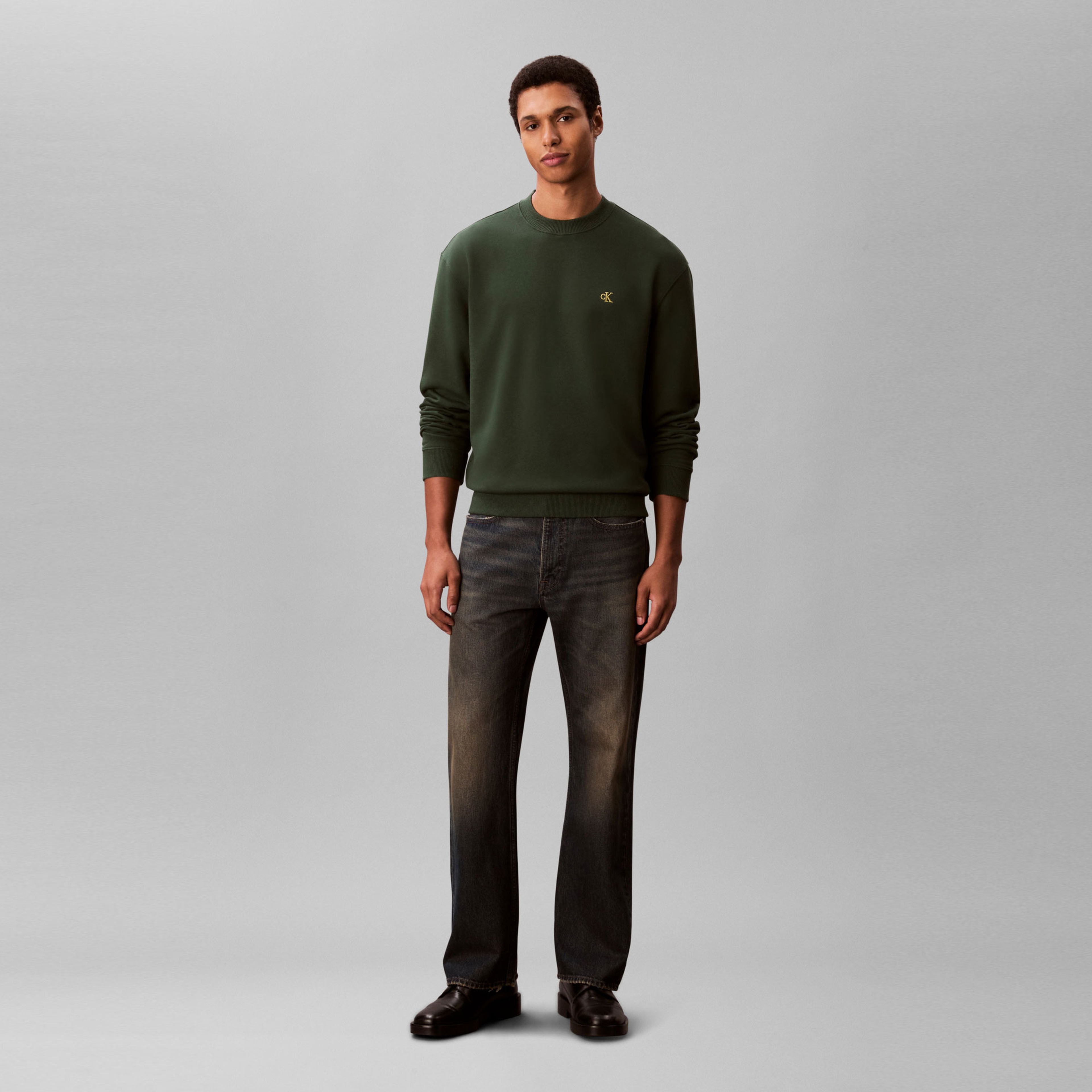 Calvin Klein Terry Monogram Erkek Yeşil Sweatshirt