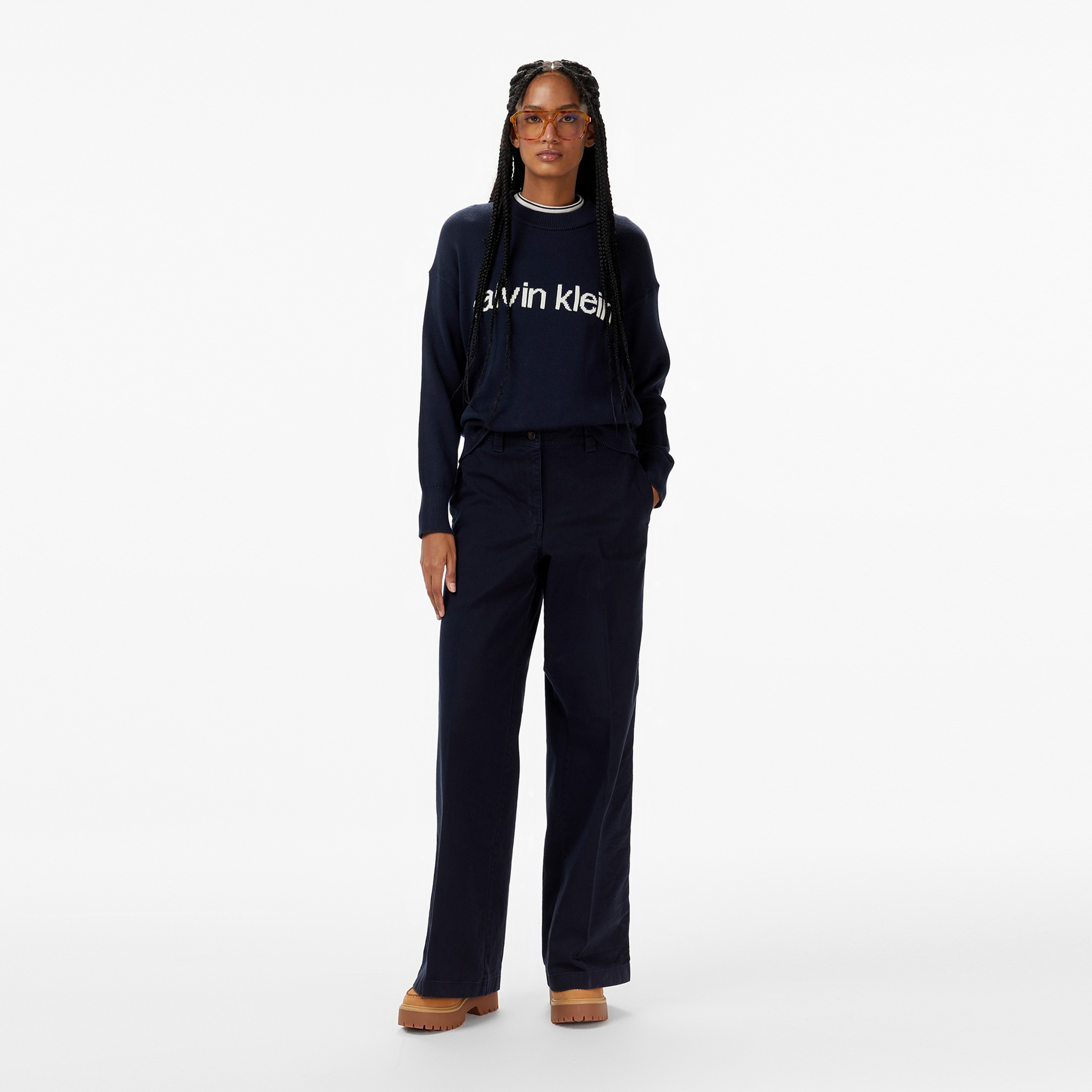 Calvin Klein Graphic Pullover Kadın Mavi Triko