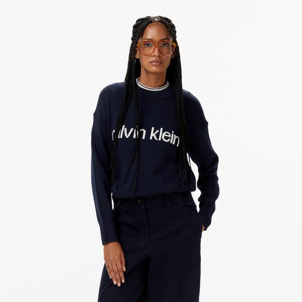 Calvin Klein Graphic Pullover Kadın Mavi Triko