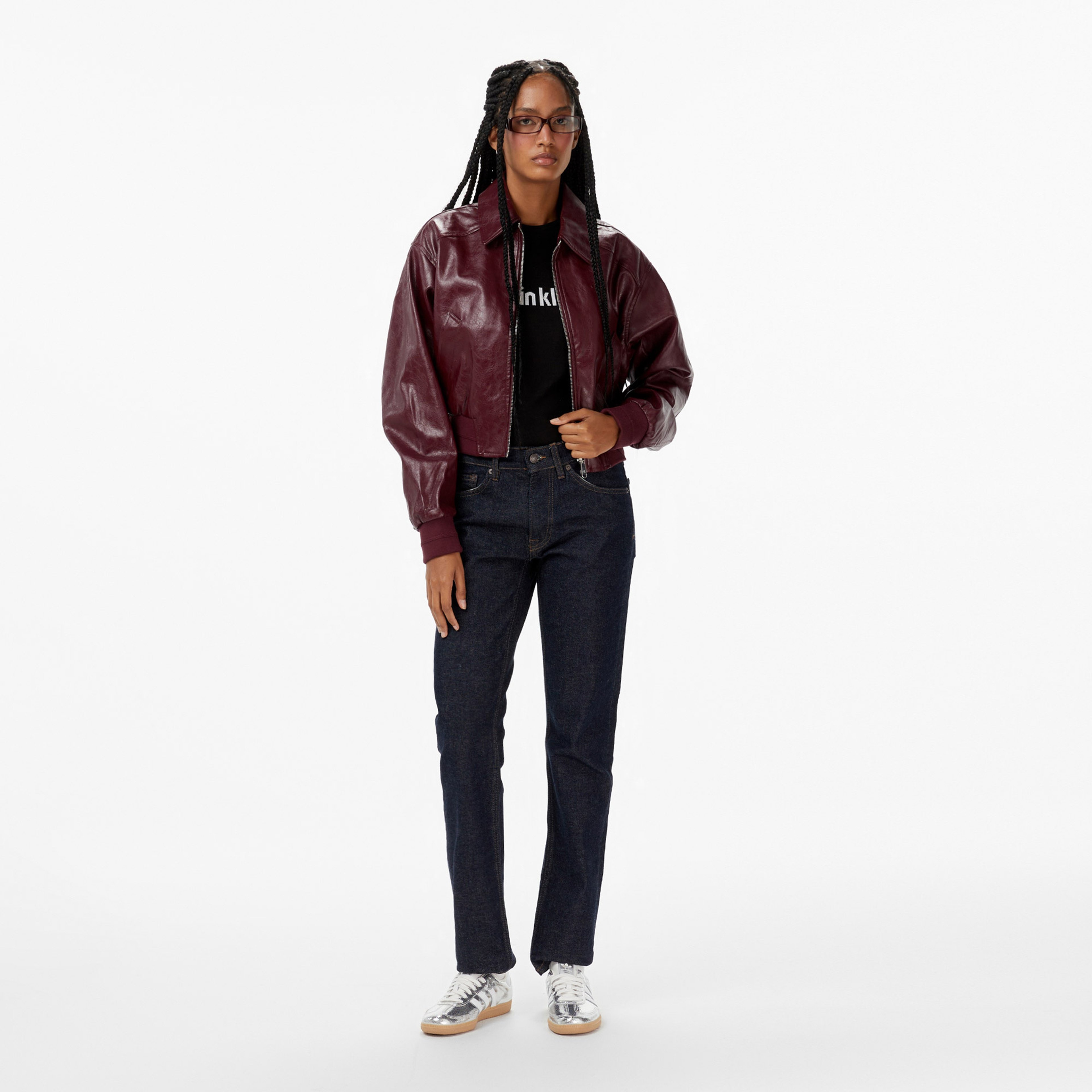 Calvin Klein Cropped Crinkle Faux Leather Kadın Kırmızı Ceket