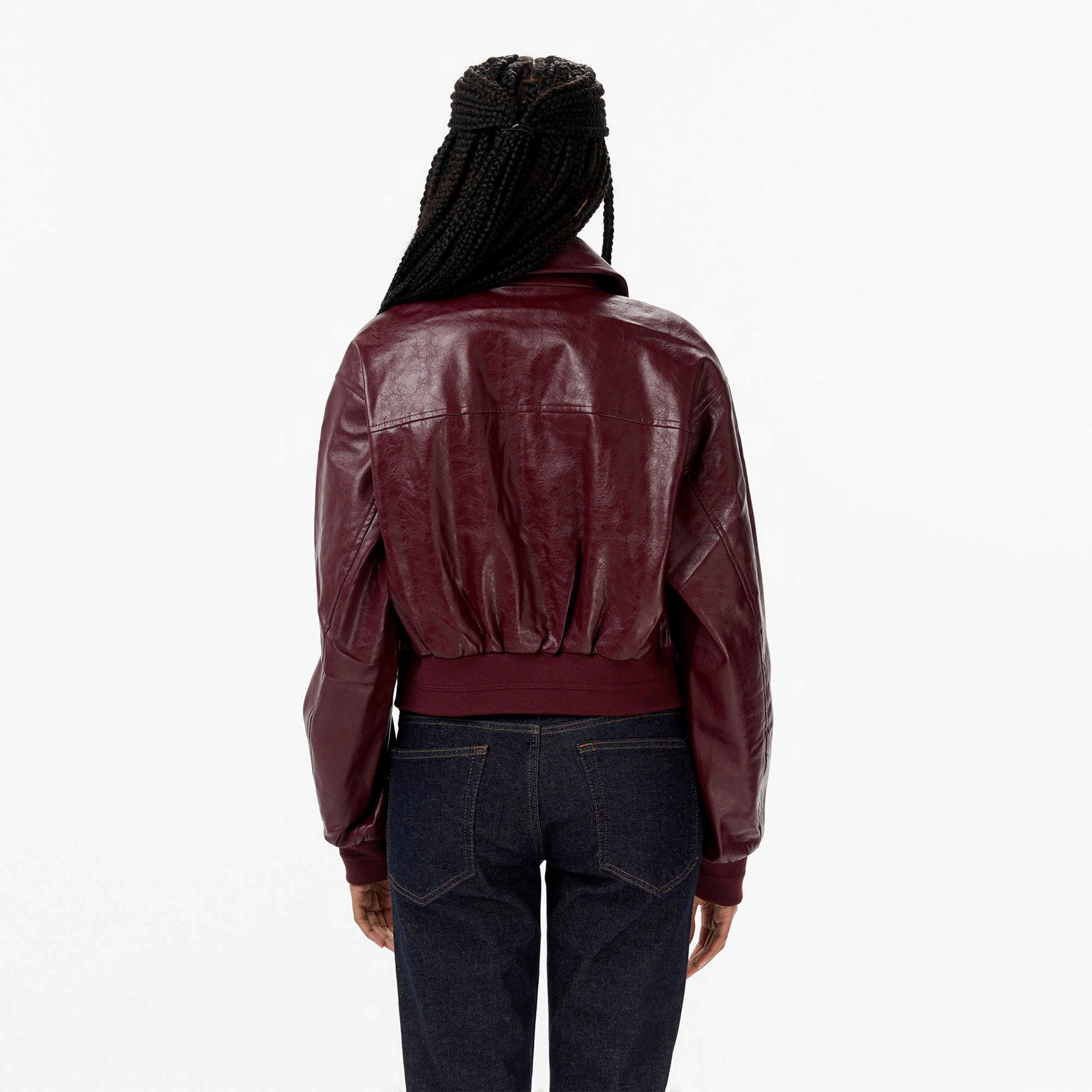 Calvin Klein Cropped Crinkle Faux Leather Kadın Kırmızı Ceket