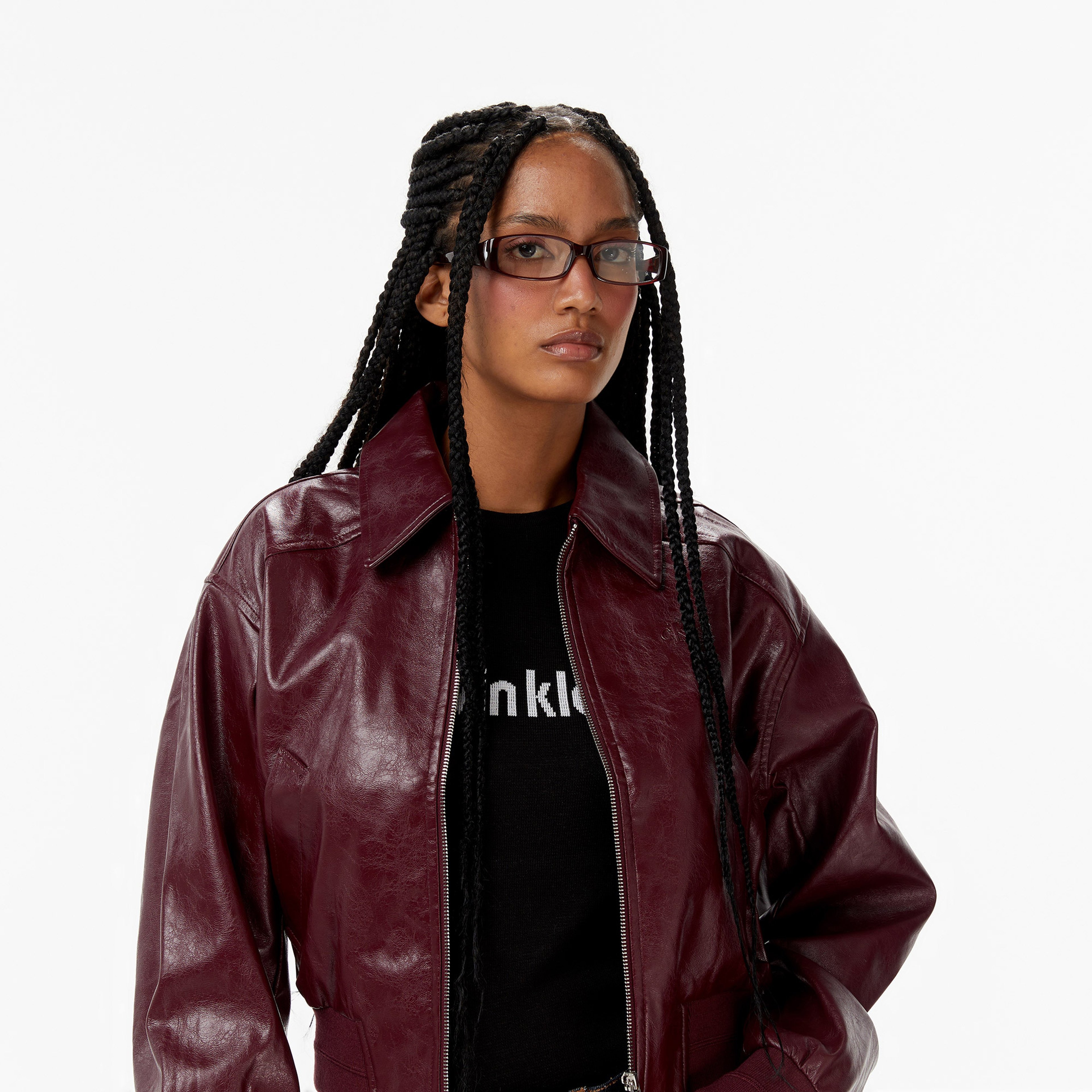 Calvin Klein Cropped Crinkle Faux Leather Kadın Kırmızı Ceket