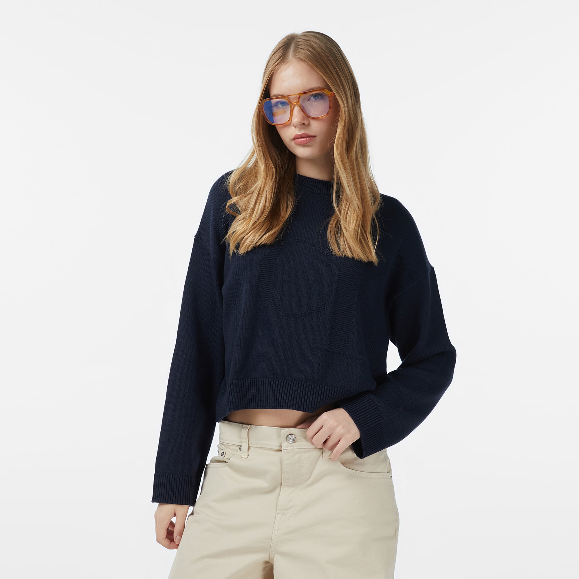 Calvin Klein Smooth Cotton Kadın Mavi Triko