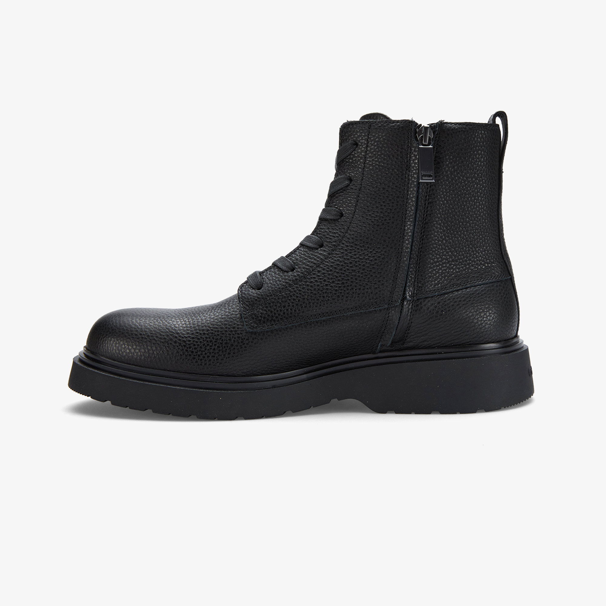 Calvin Klein Combat Essential Lace Up Zip Leather Erkek Siyah Bot