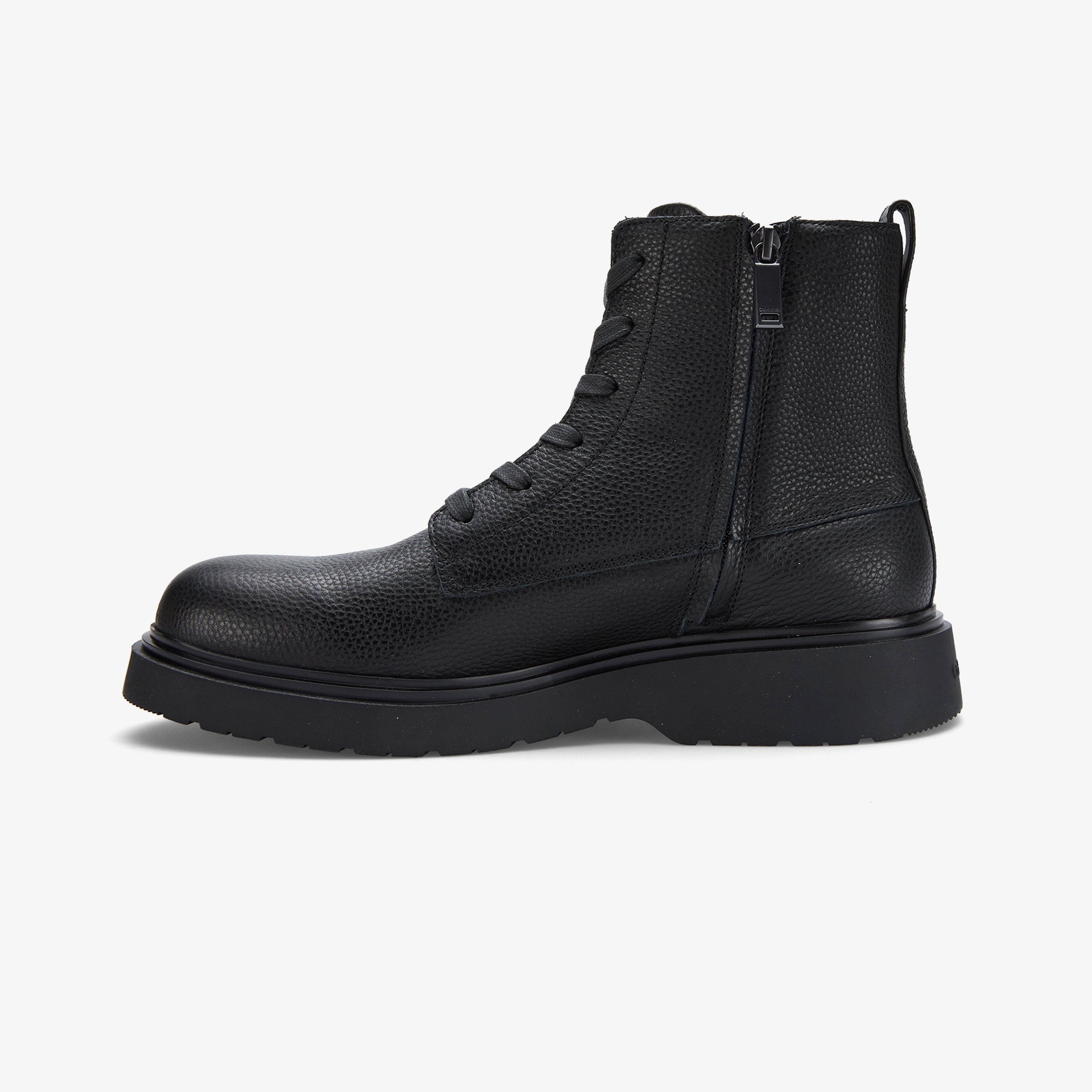 Calvin Klein Combat Essential Lace Up Zip Leather Erkek Siyah Bot