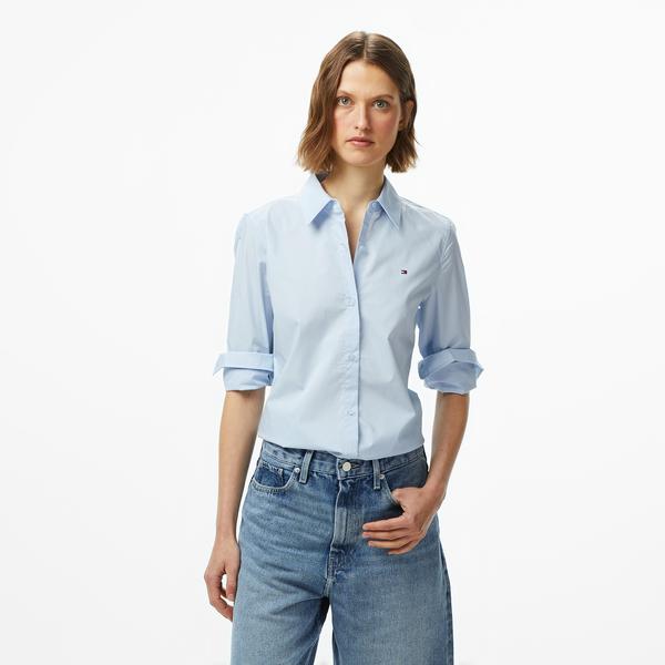 Tommy Hilfiger Essentials Poplin Regular Kadın Mavi Gömlek