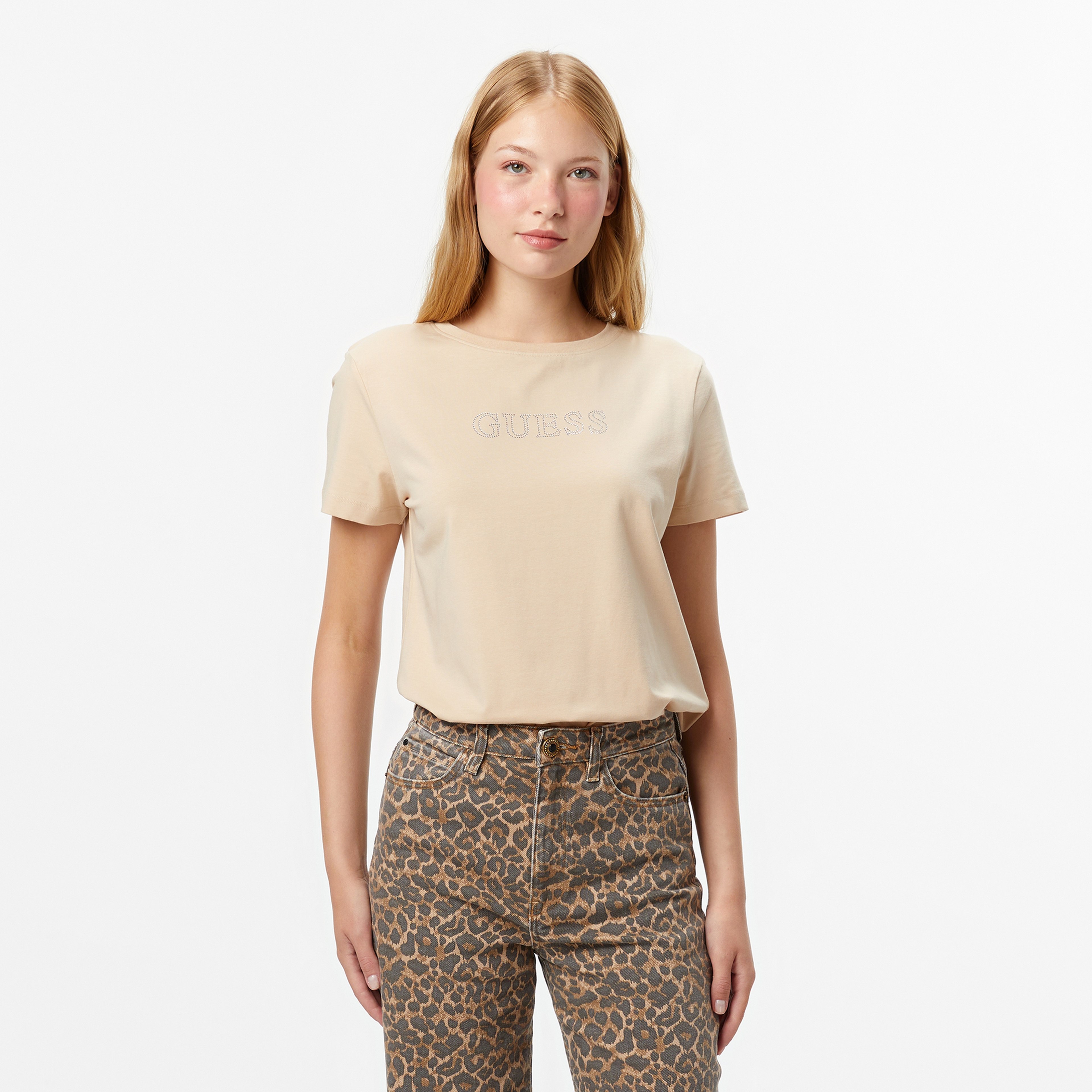 Guess Briana Regular Fit Kadın Bej T-Shirt