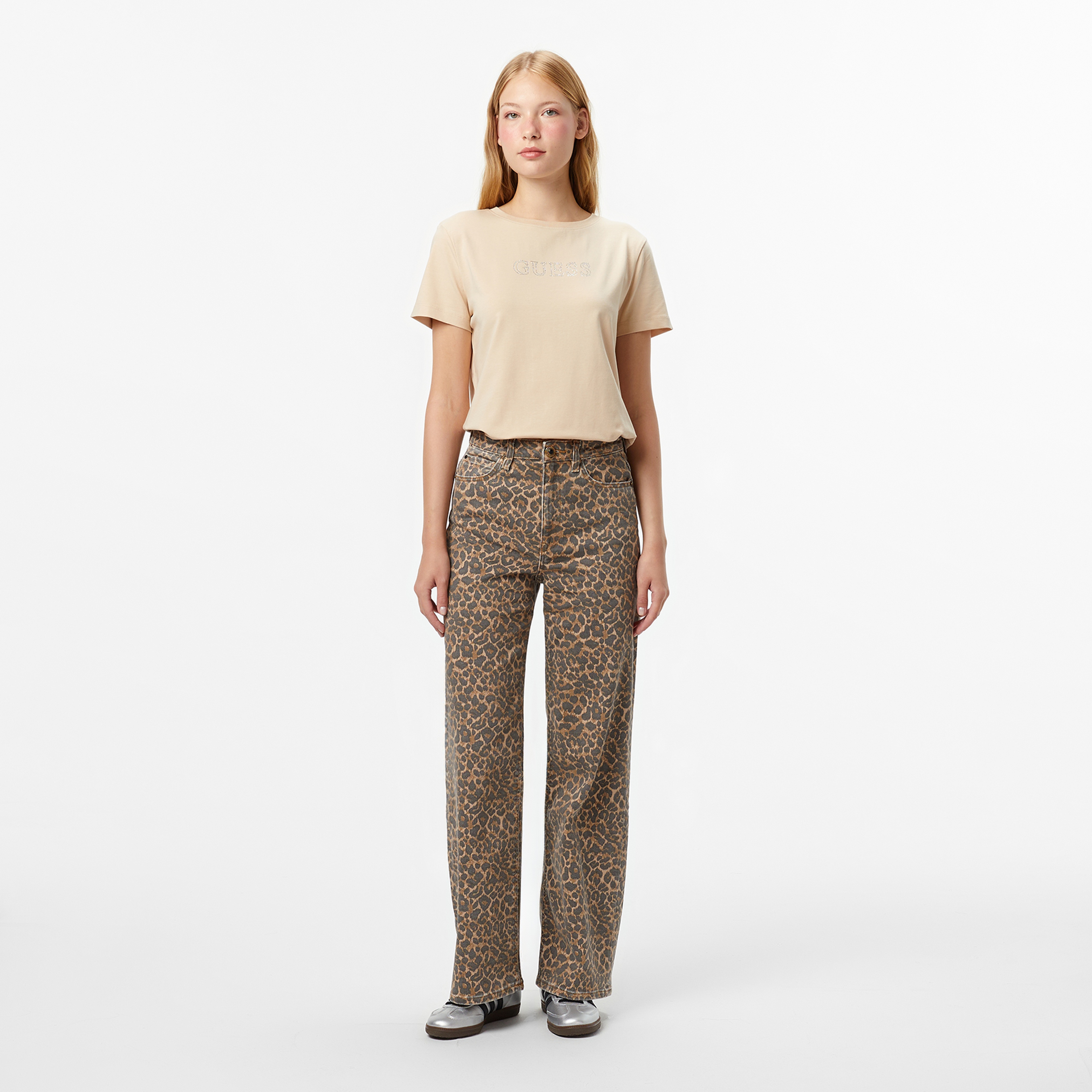 Guess Briana Regular Fit Kadın Bej T-Shirt