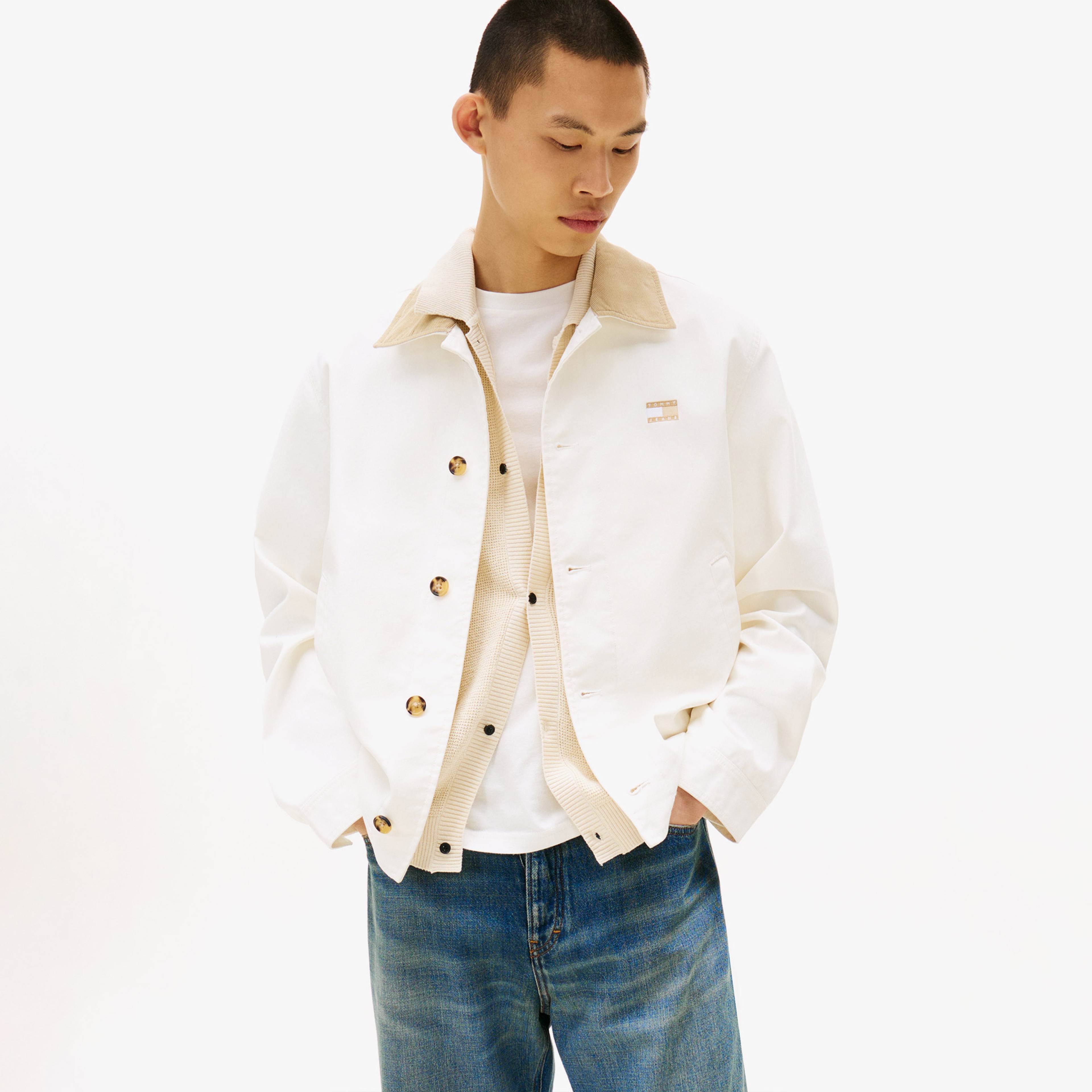 Tommy Jeans Cotton Chore Erkek Beyaz Ceket