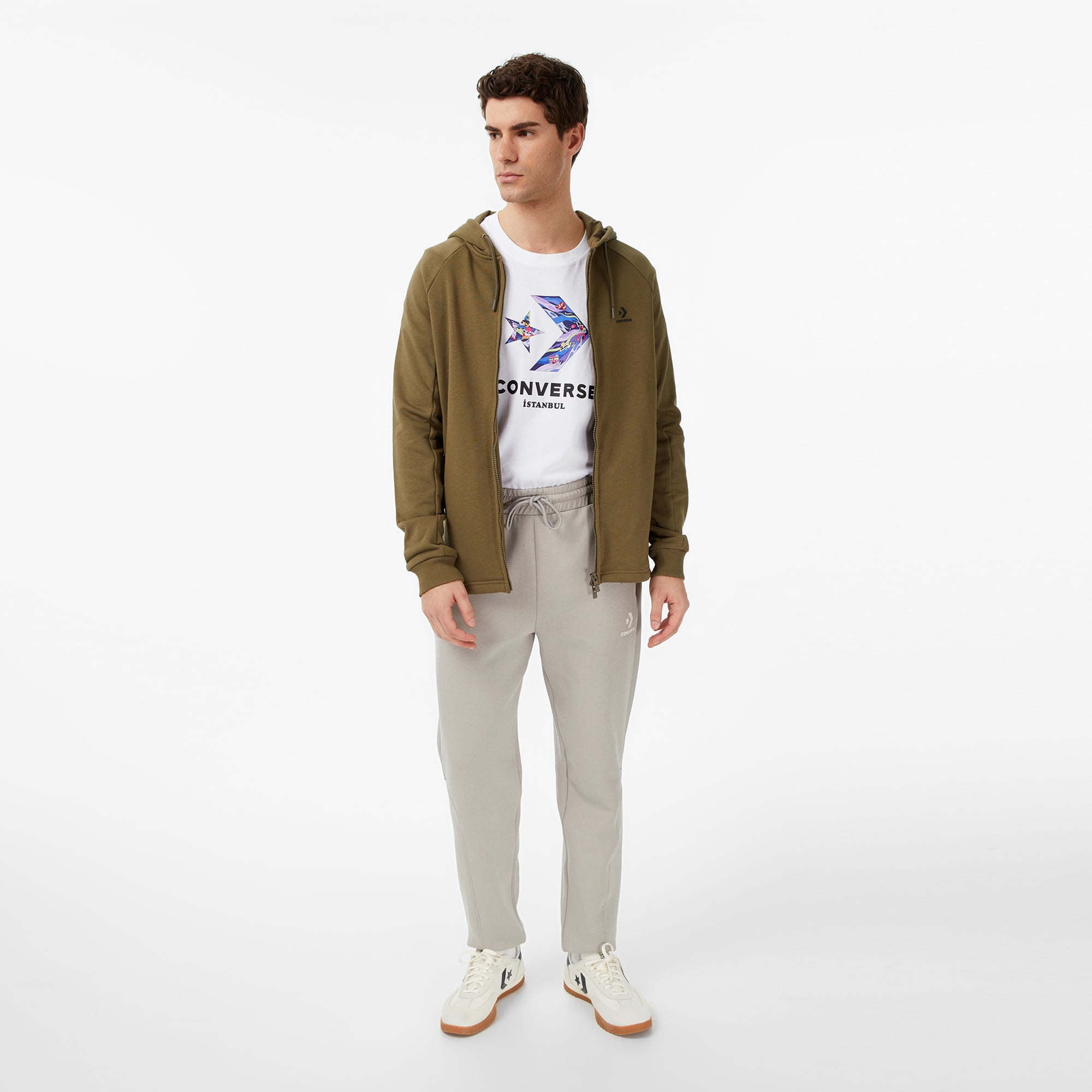 Converse Star Chevron Baskılı Erkek Oversize Fit Gri Eşofman Altı