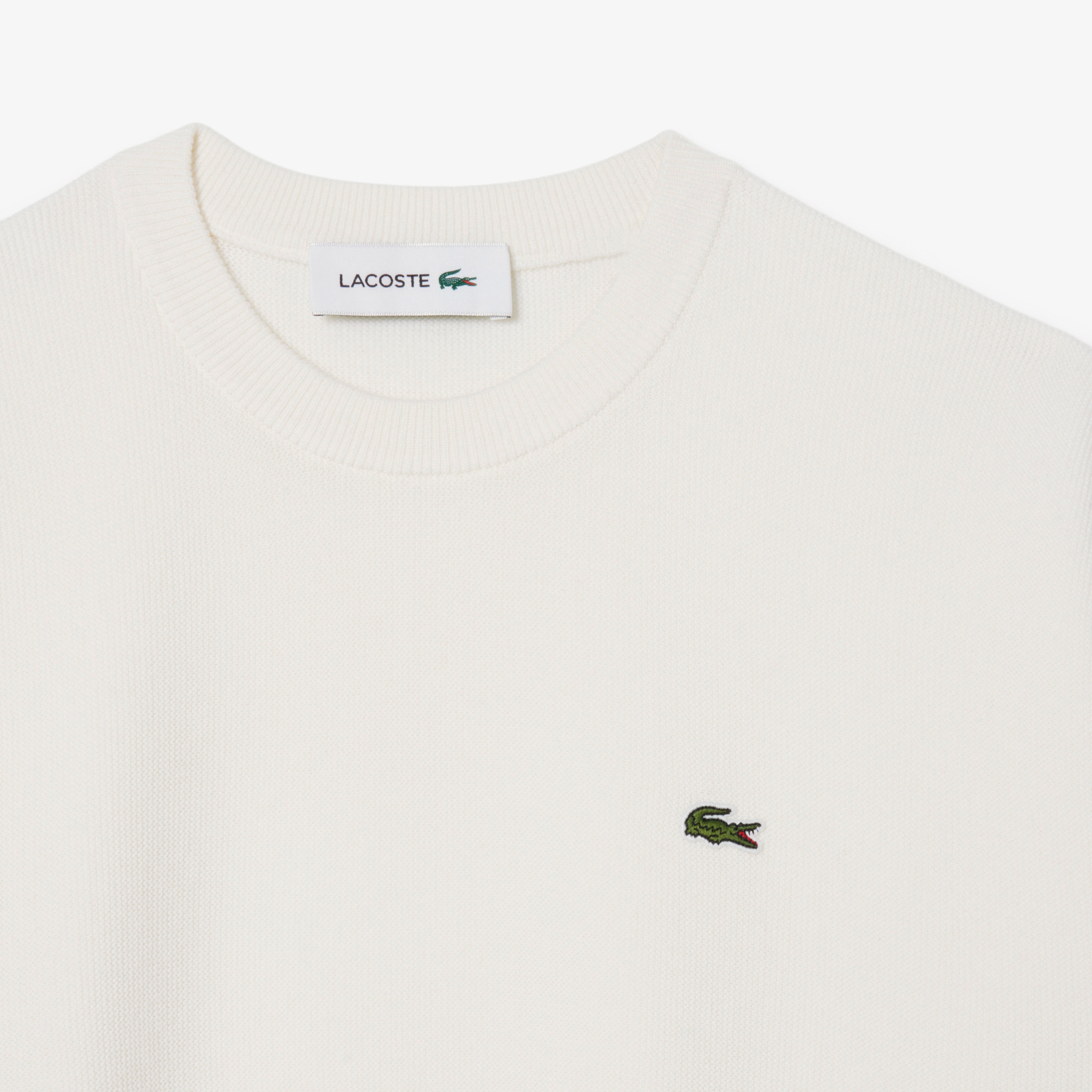Lacoste Kadın Relaxed Fit Bisiklet Yaka Beyaz Kazak