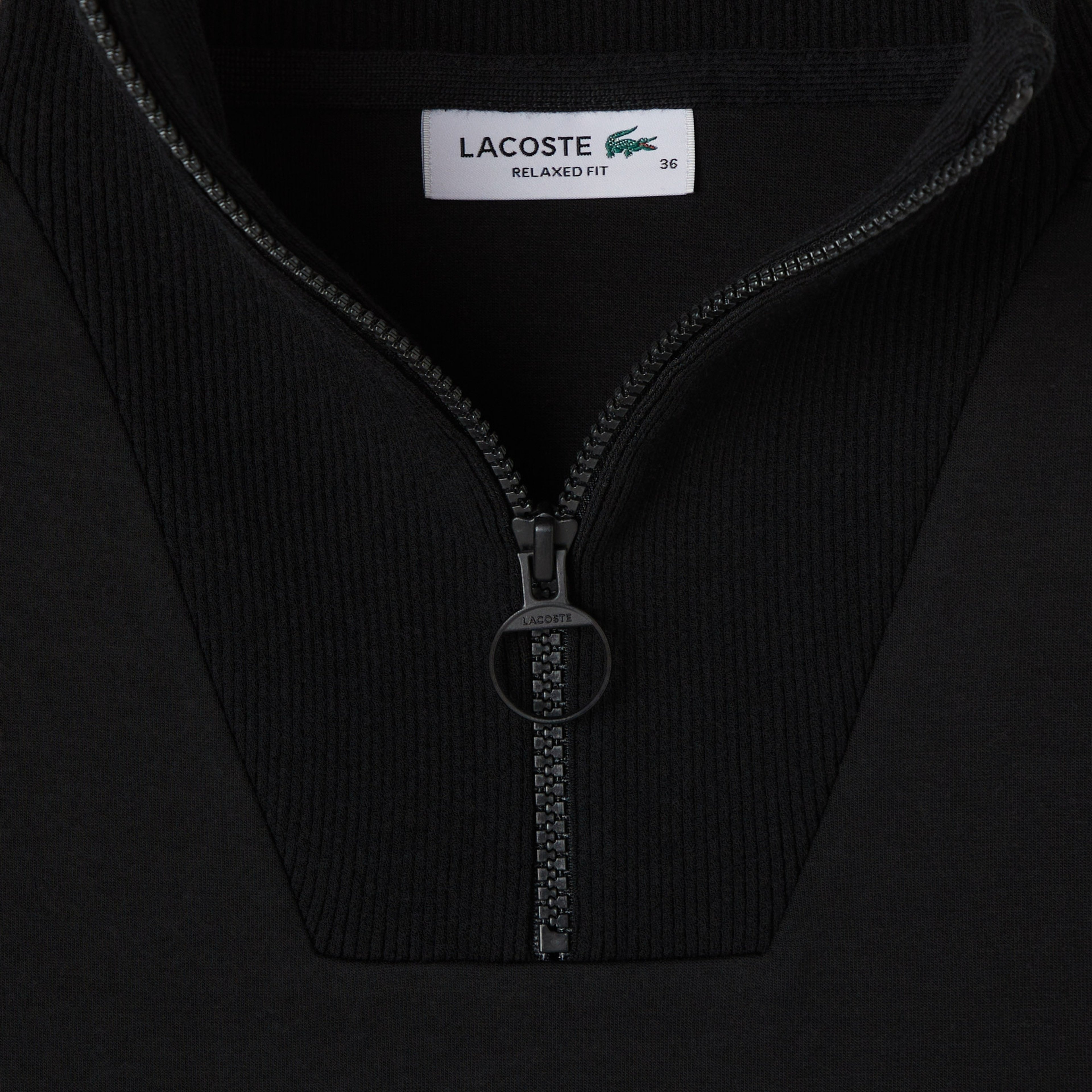 Lacoste Kadın Relaxed Fit Yarım Fermuarlı Siyah Sweatshirt